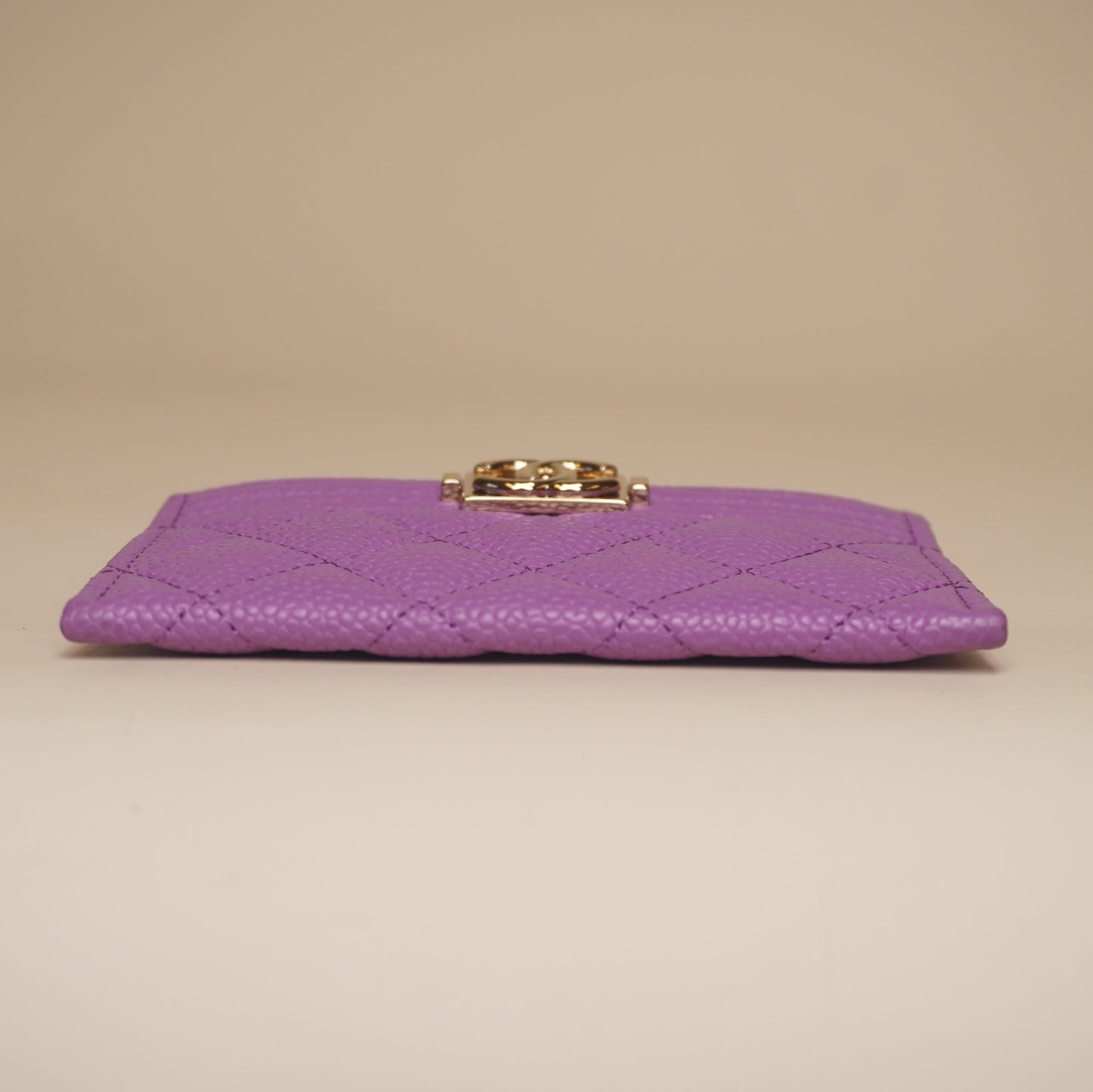 PRE-OWNED CC Purple Caviar Quilted Boy Card Holder