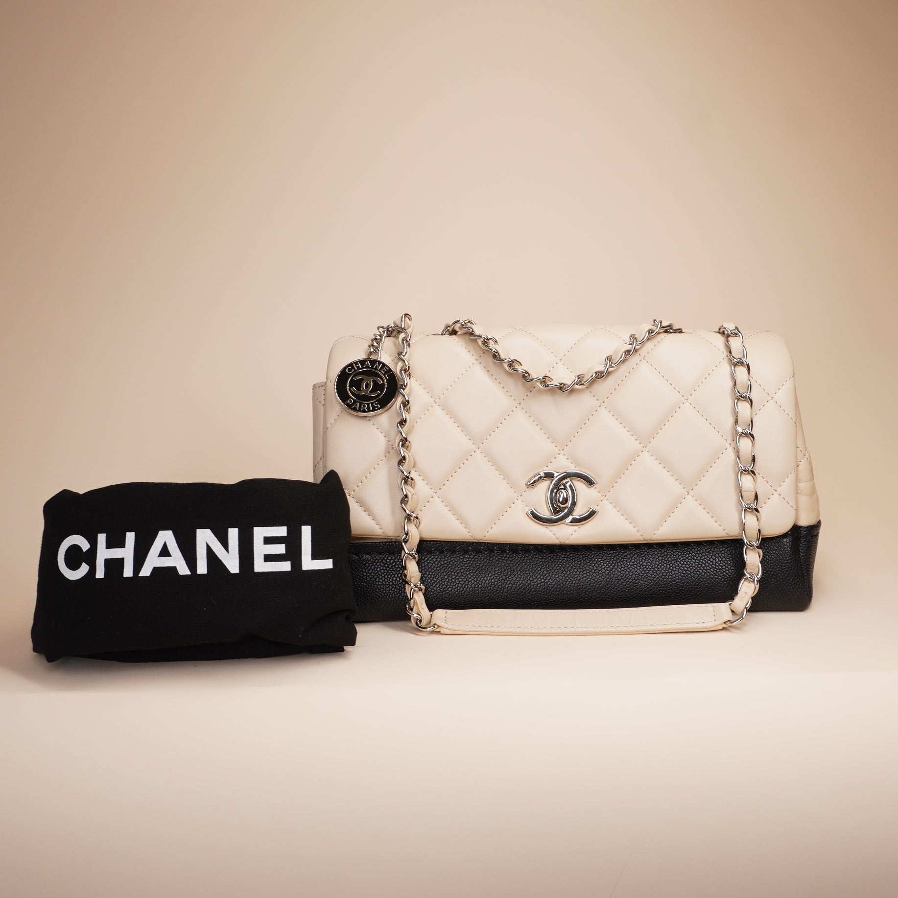 PRE-OWNED CC Gabrielle Two-Tone Flap Shoulder Bag 2014
