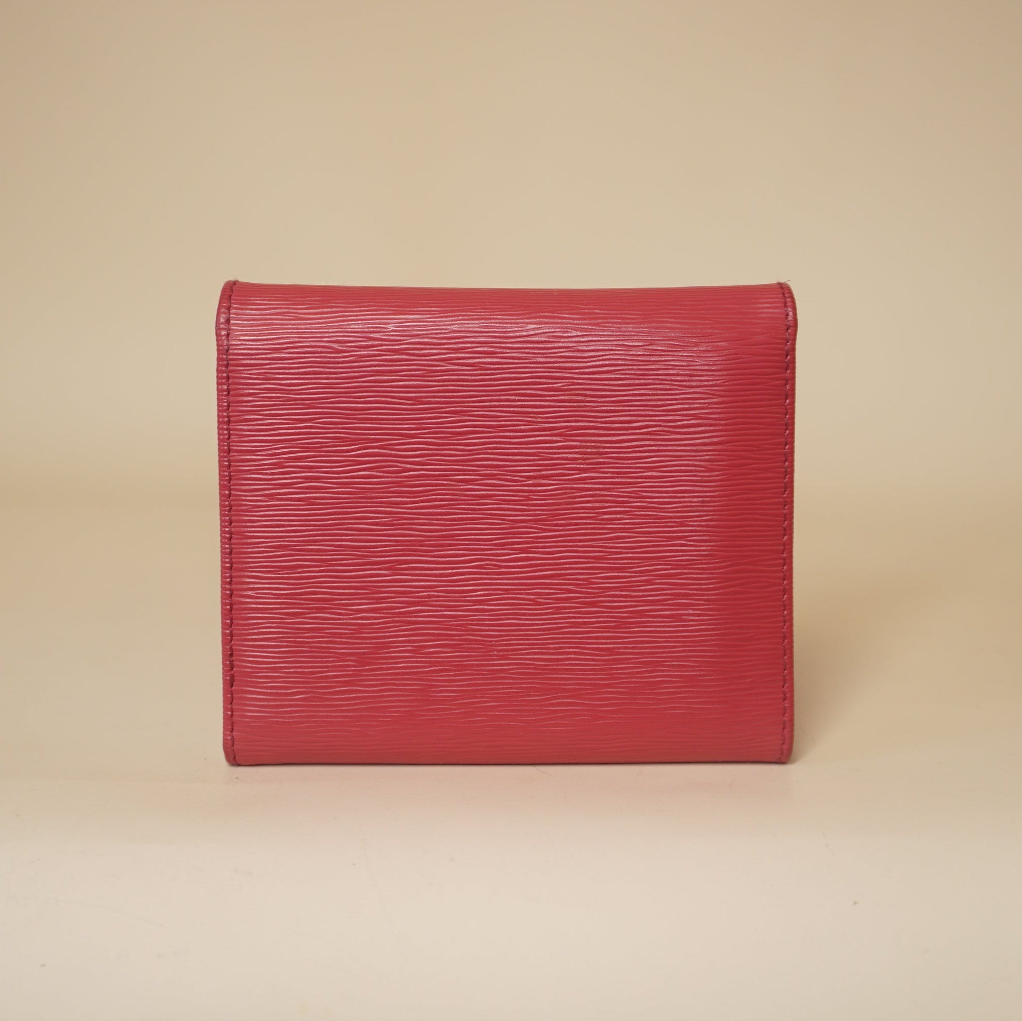 PRE-OWNED Pink Vitello Move Tri-Fold Compact Wallet Peonia