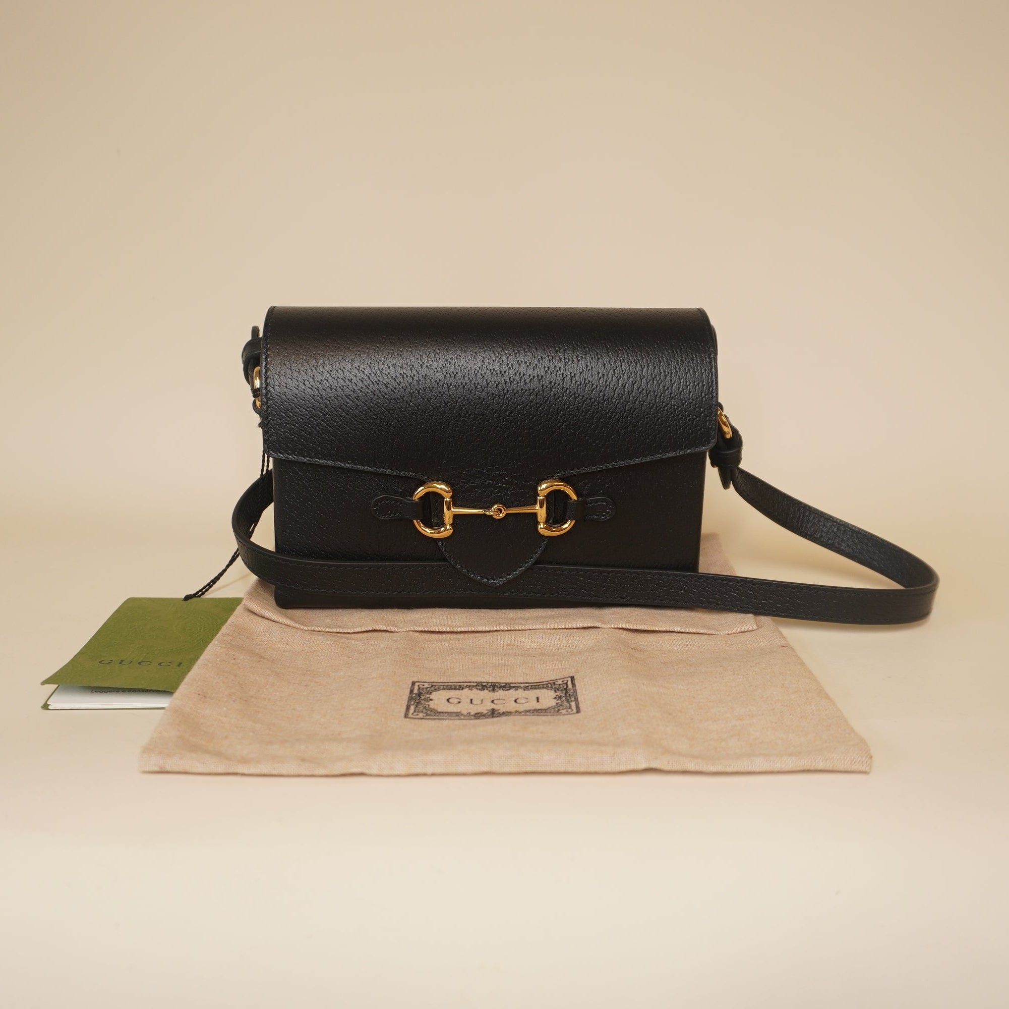 PRE-OWNED GG Black Calfskin Horsebit 1955 Shoulder Bag