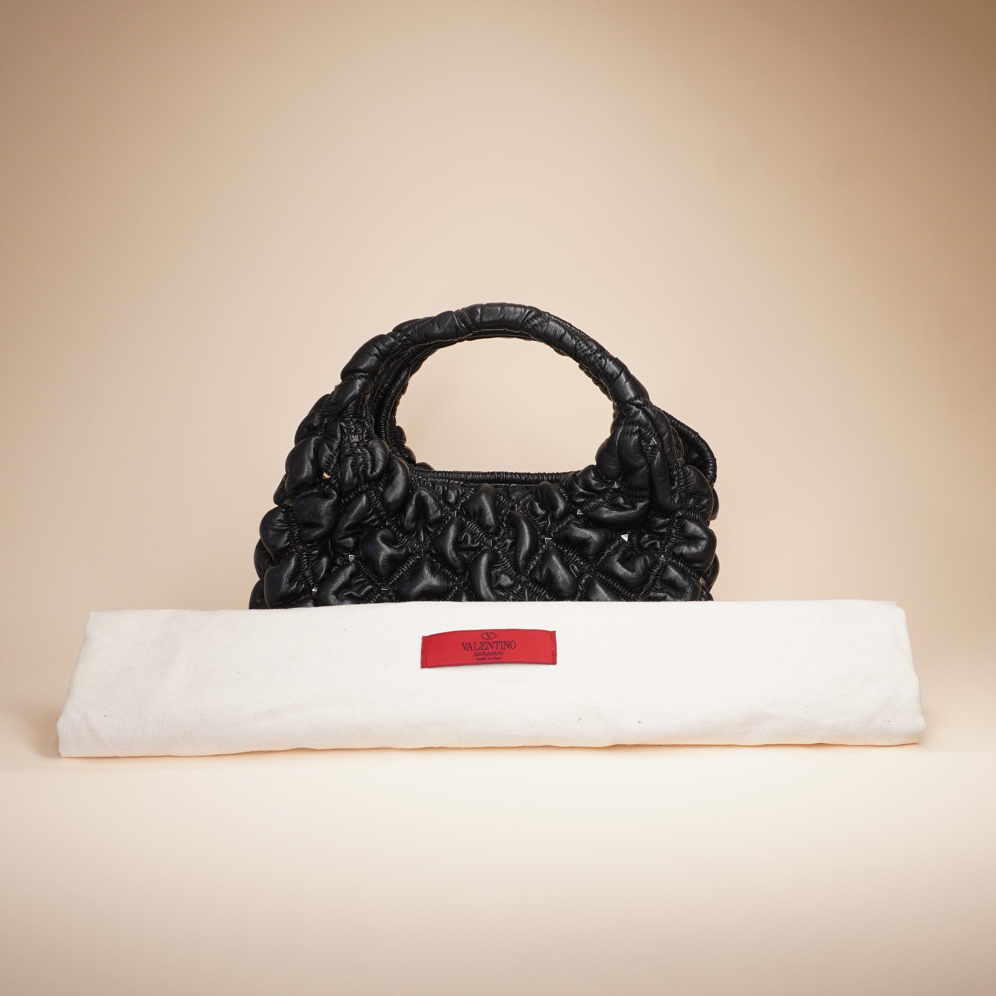PRE-OWNED Nappa Small Spikeme Hobo Bag Black