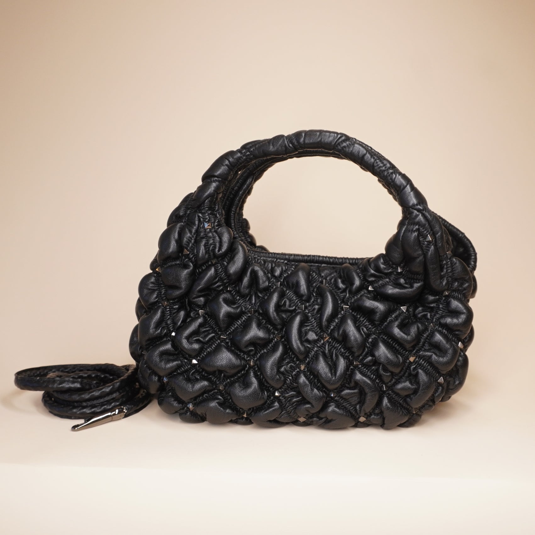 PRE-OWNED Nappa Small Spikeme Hobo Bag Black