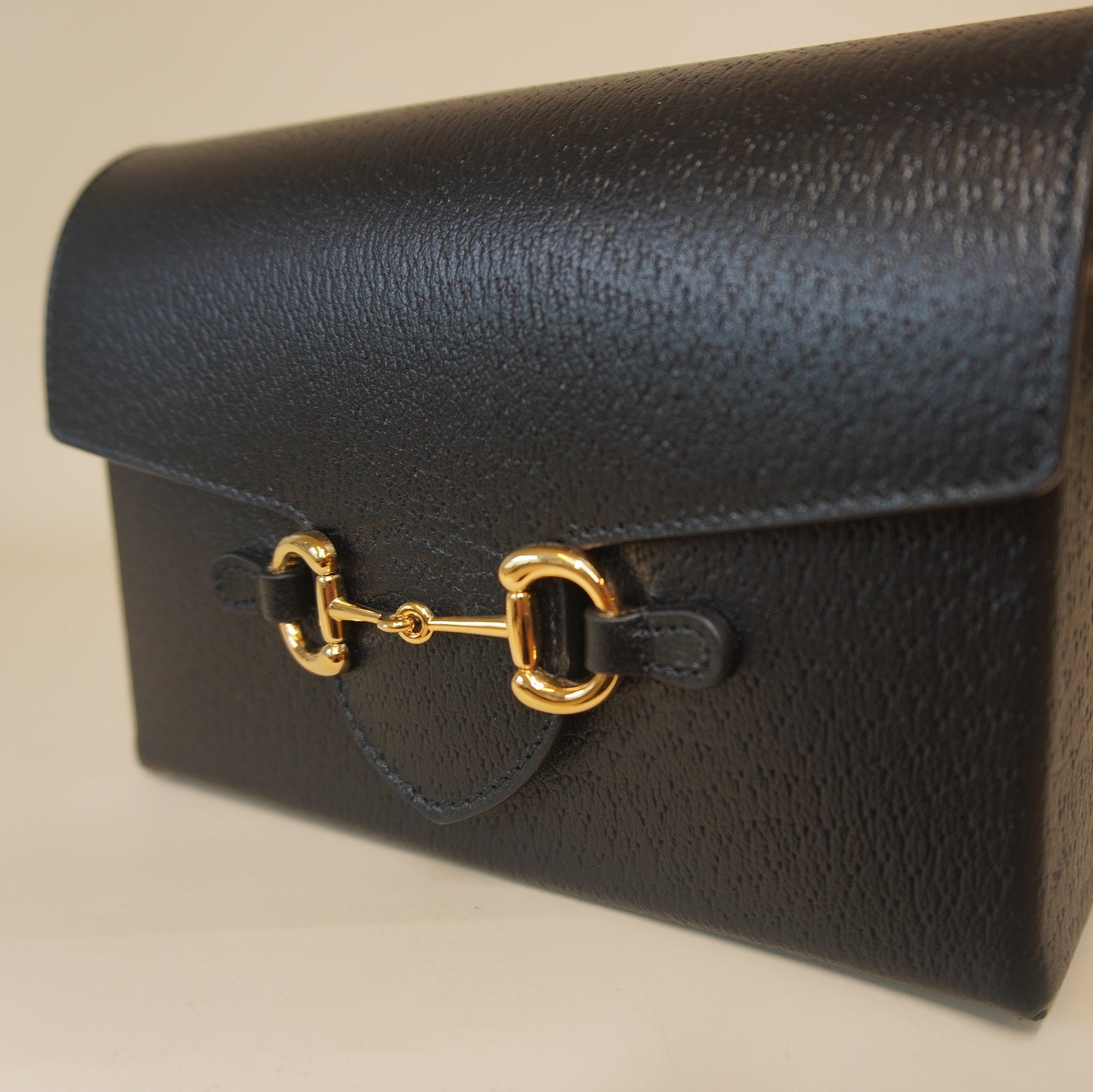 PRE-OWNED GG Black Calfskin Horsebit 1955 Shoulder Bag
