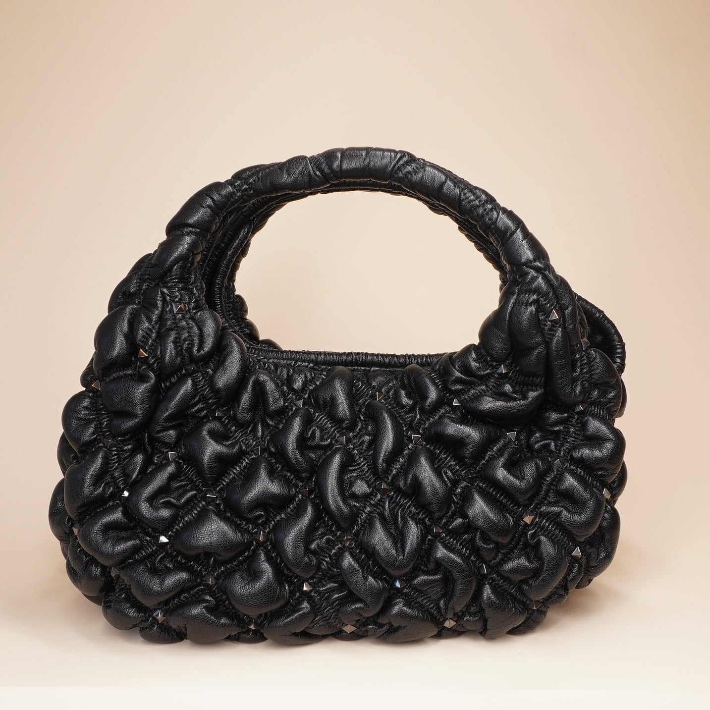 PRE-OWNED Nappa Small Spikeme Hobo Bag Black