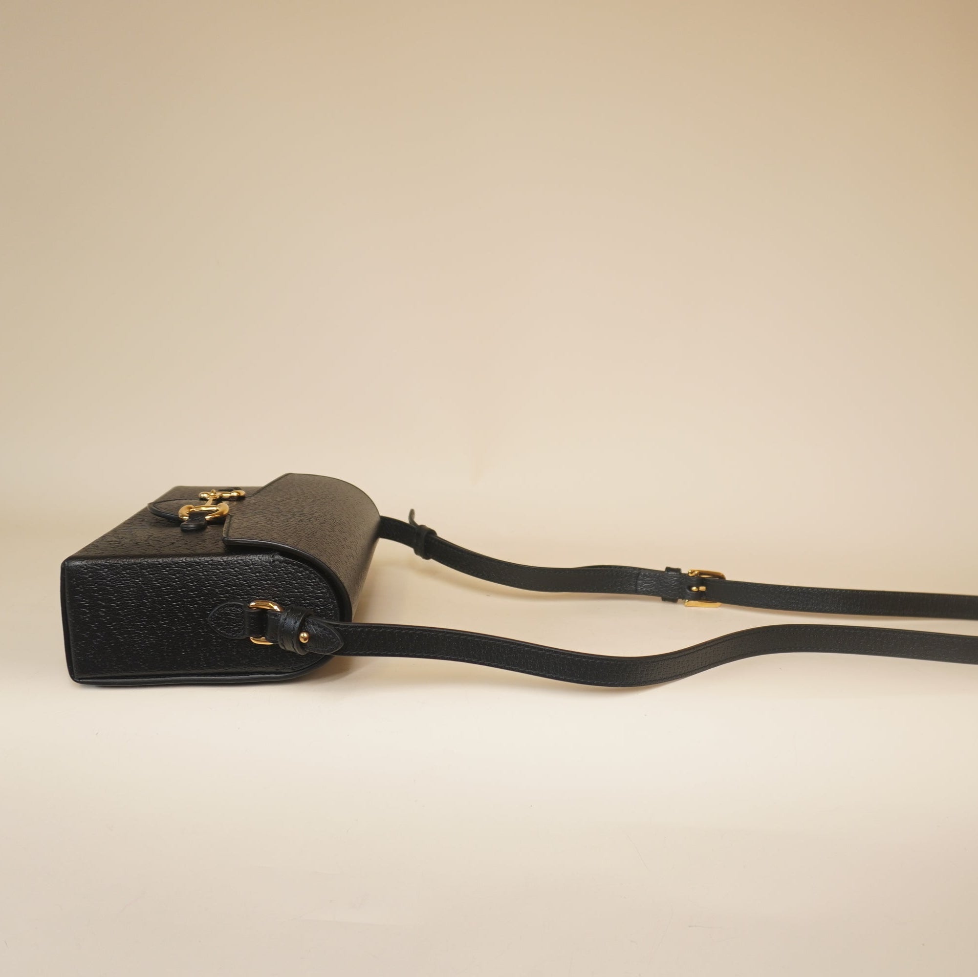 PRE-OWNED GG Black Calfskin Horsebit 1955 Shoulder Bag