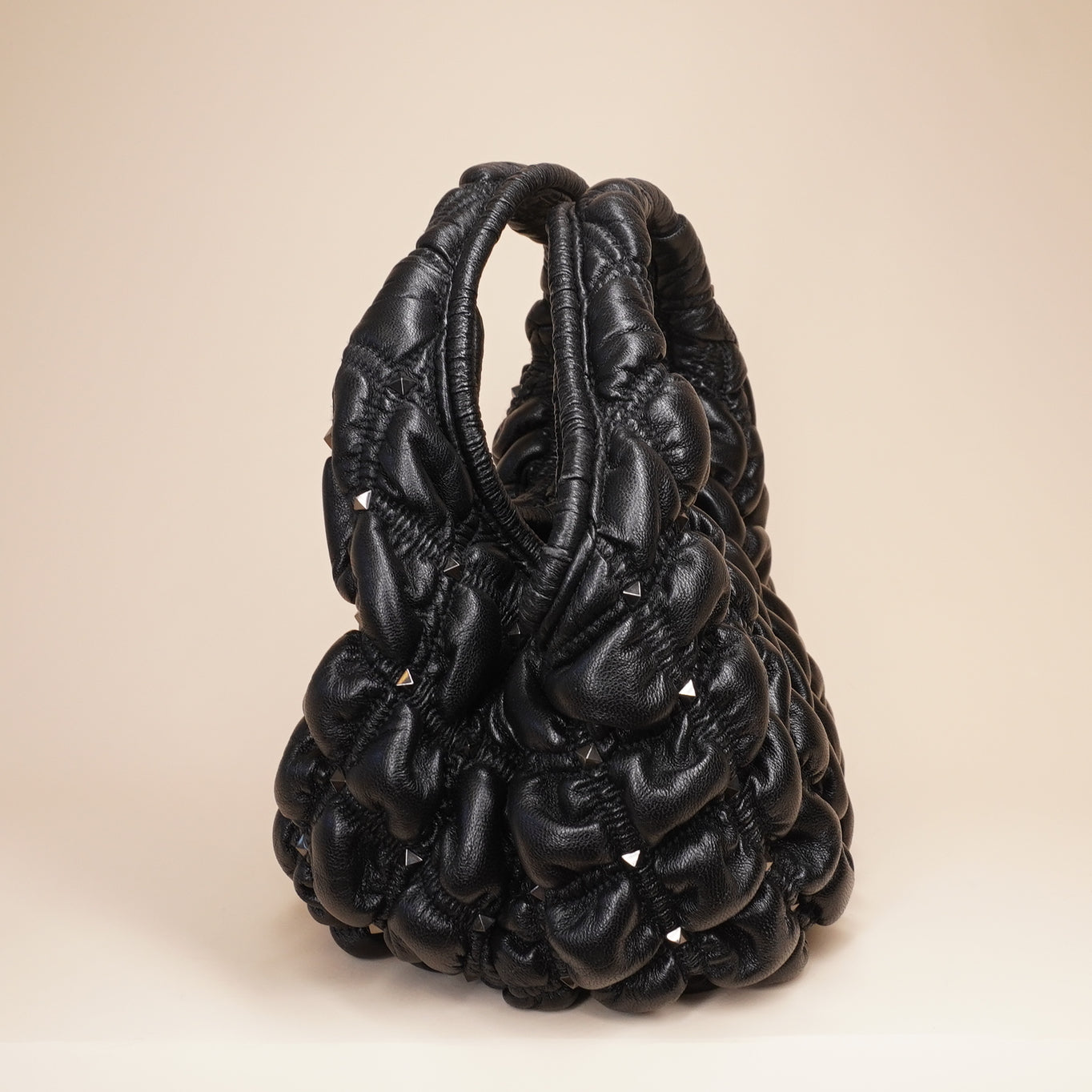 PRE-OWNED Nappa Small Spikeme Hobo Bag Black