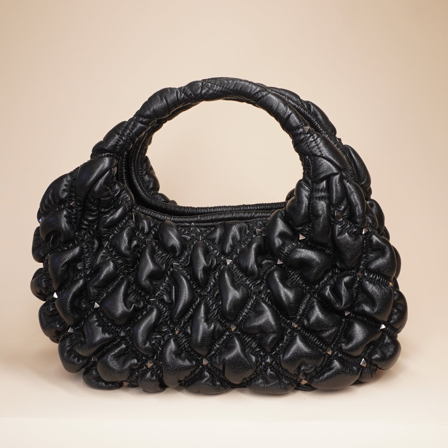 PRE-OWNED Nappa Small Spikeme Hobo Bag Black