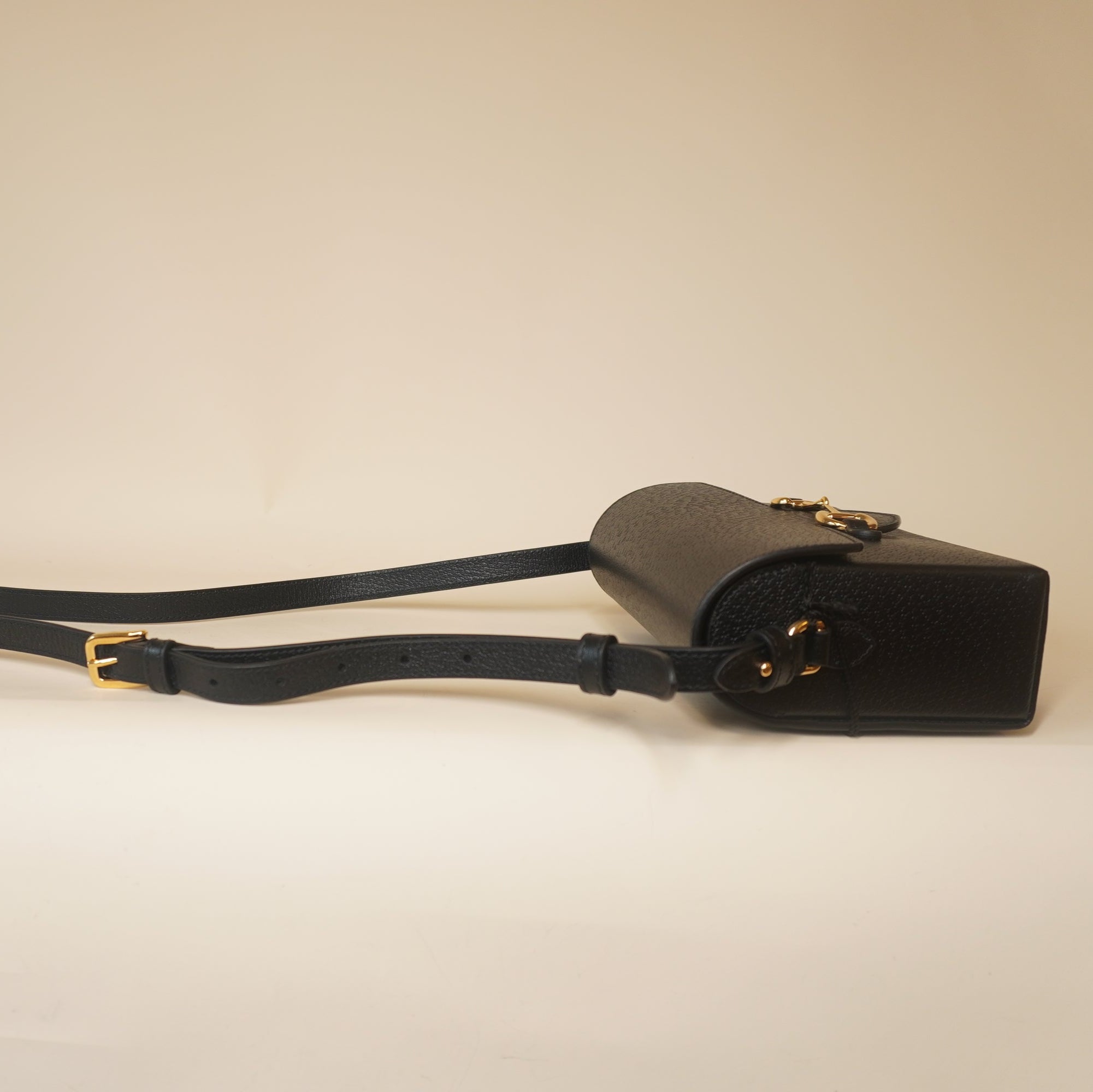 PRE-OWNED GG Black Calfskin Horsebit 1955 Shoulder Bag