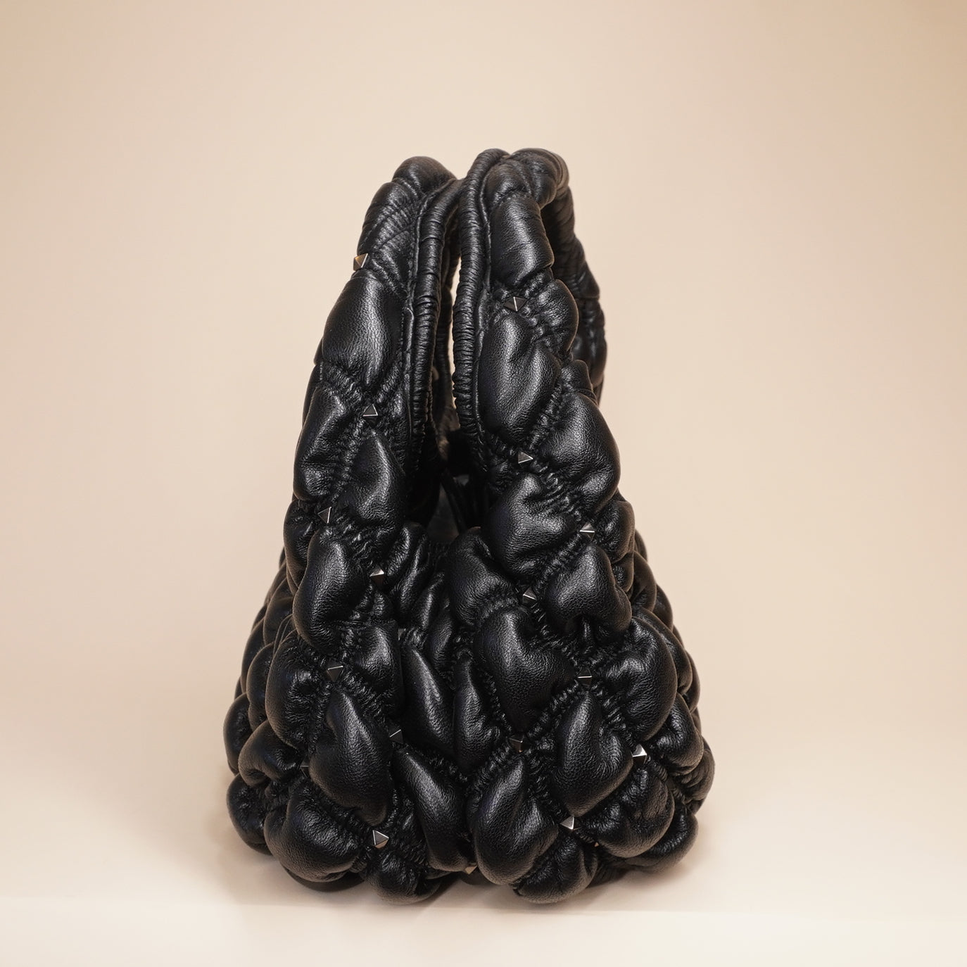 PRE-OWNED Nappa Small Spikeme Hobo Bag Black