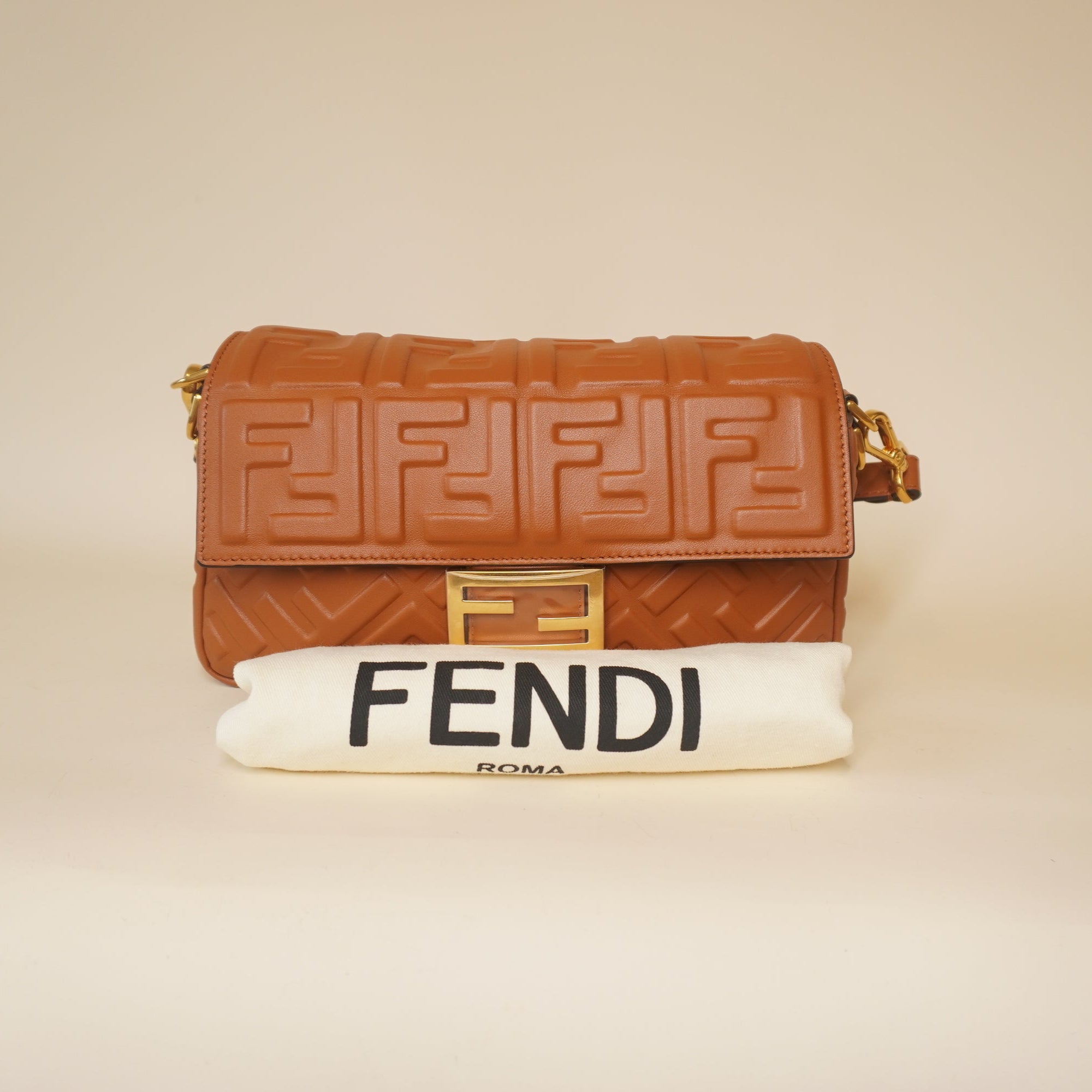 PRE-OWNED Baguette Brown Calfskin Shoulder Bag