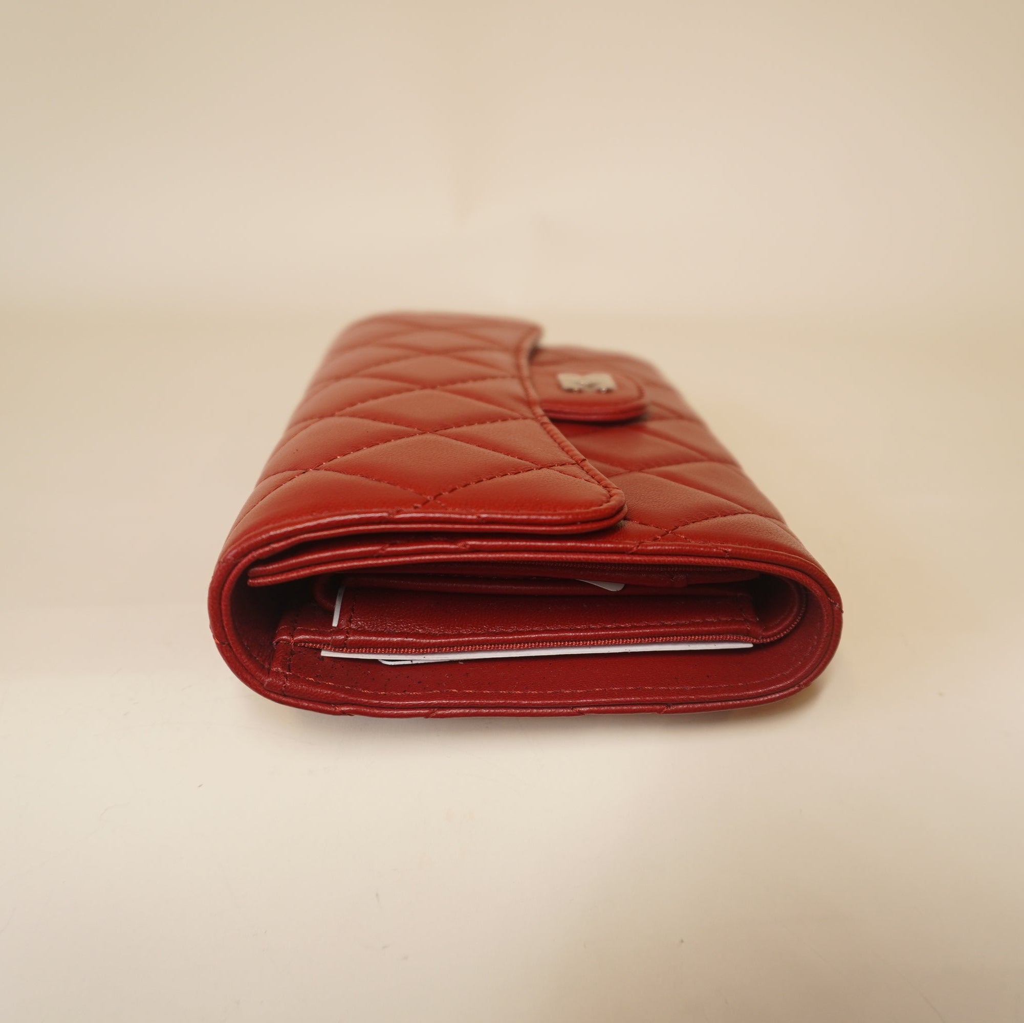 PRE-OWNED CC Red Lambskin Quilted Large Flap Wallet
