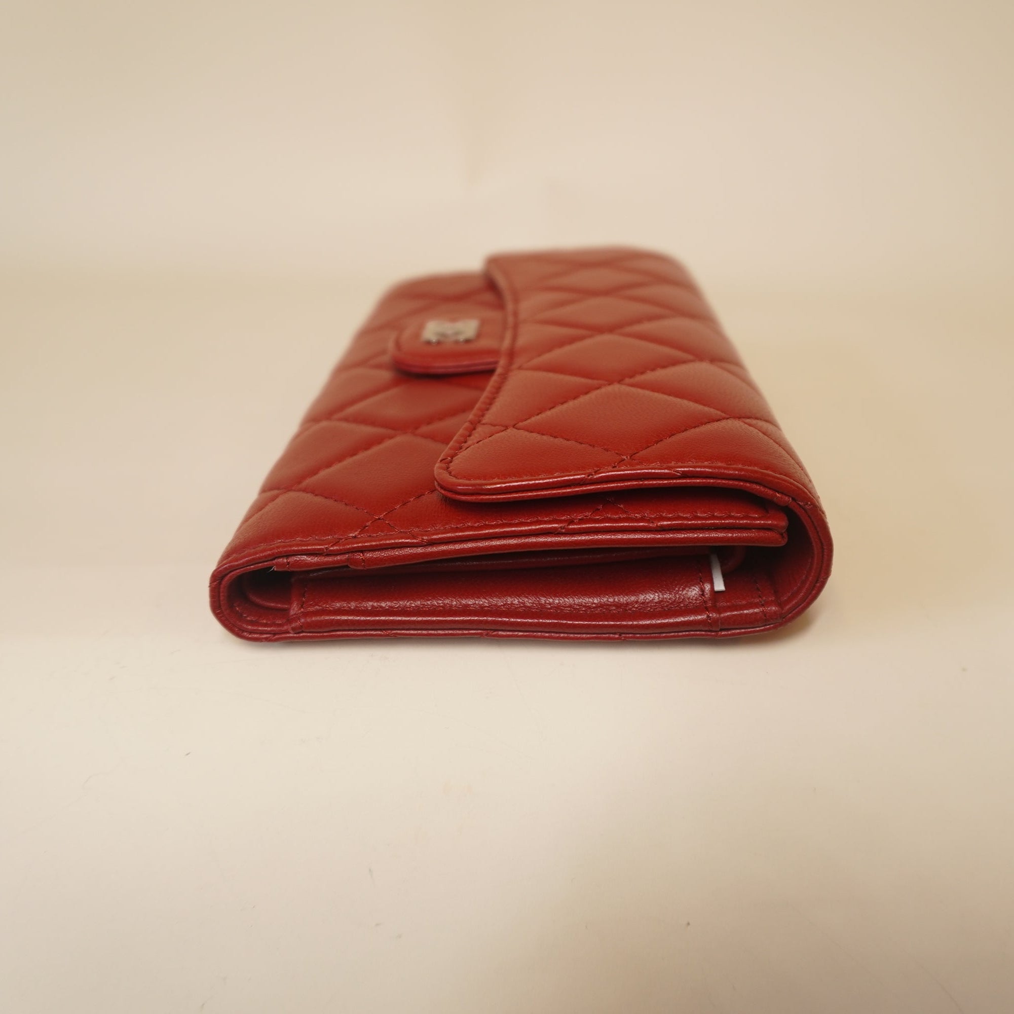 PRE-OWNED CC Red Lambskin Quilted Large Flap Wallet