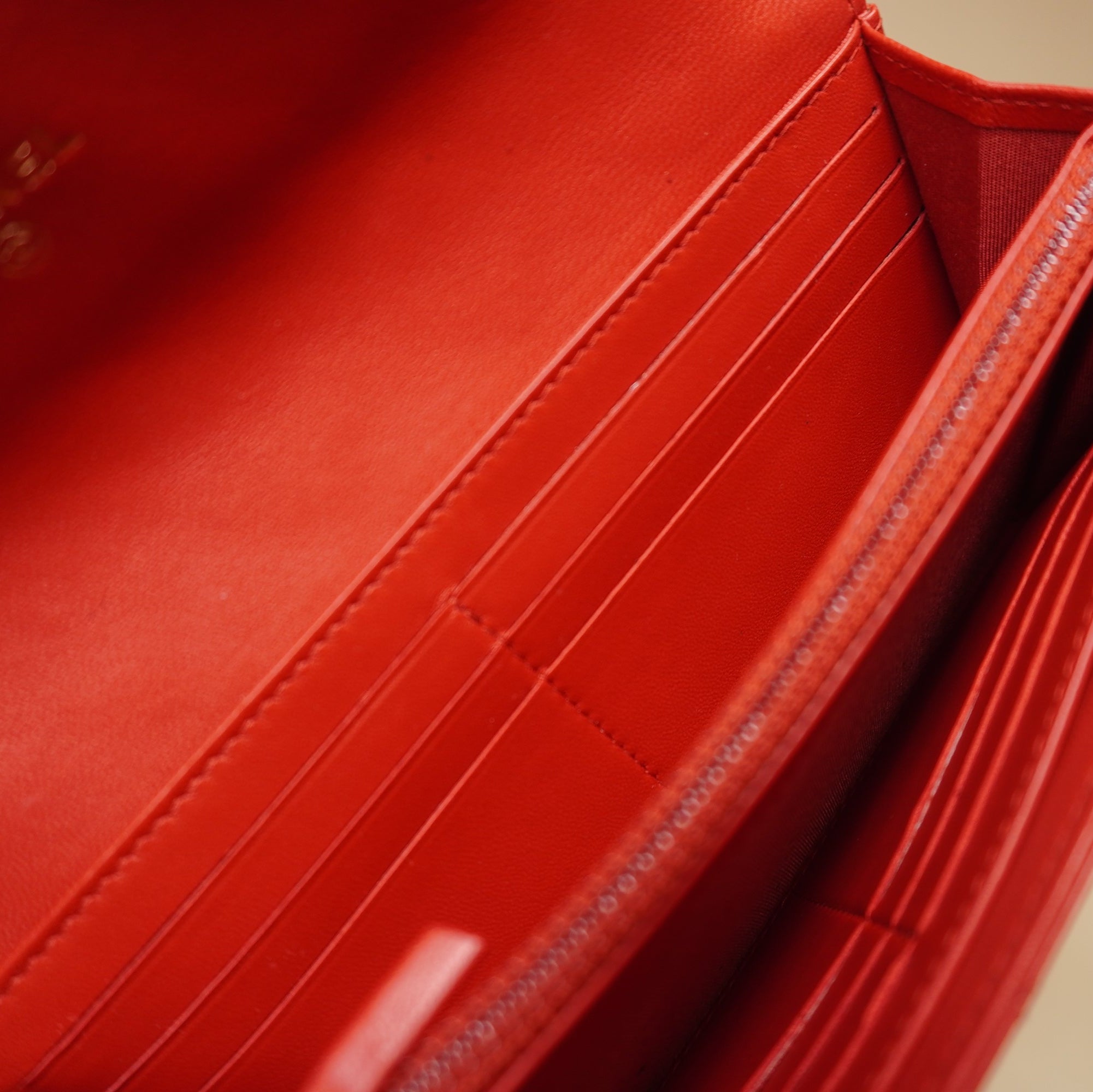 PRE-OWNED CC Red Lambskin Quilted Boy Flap Wallet
