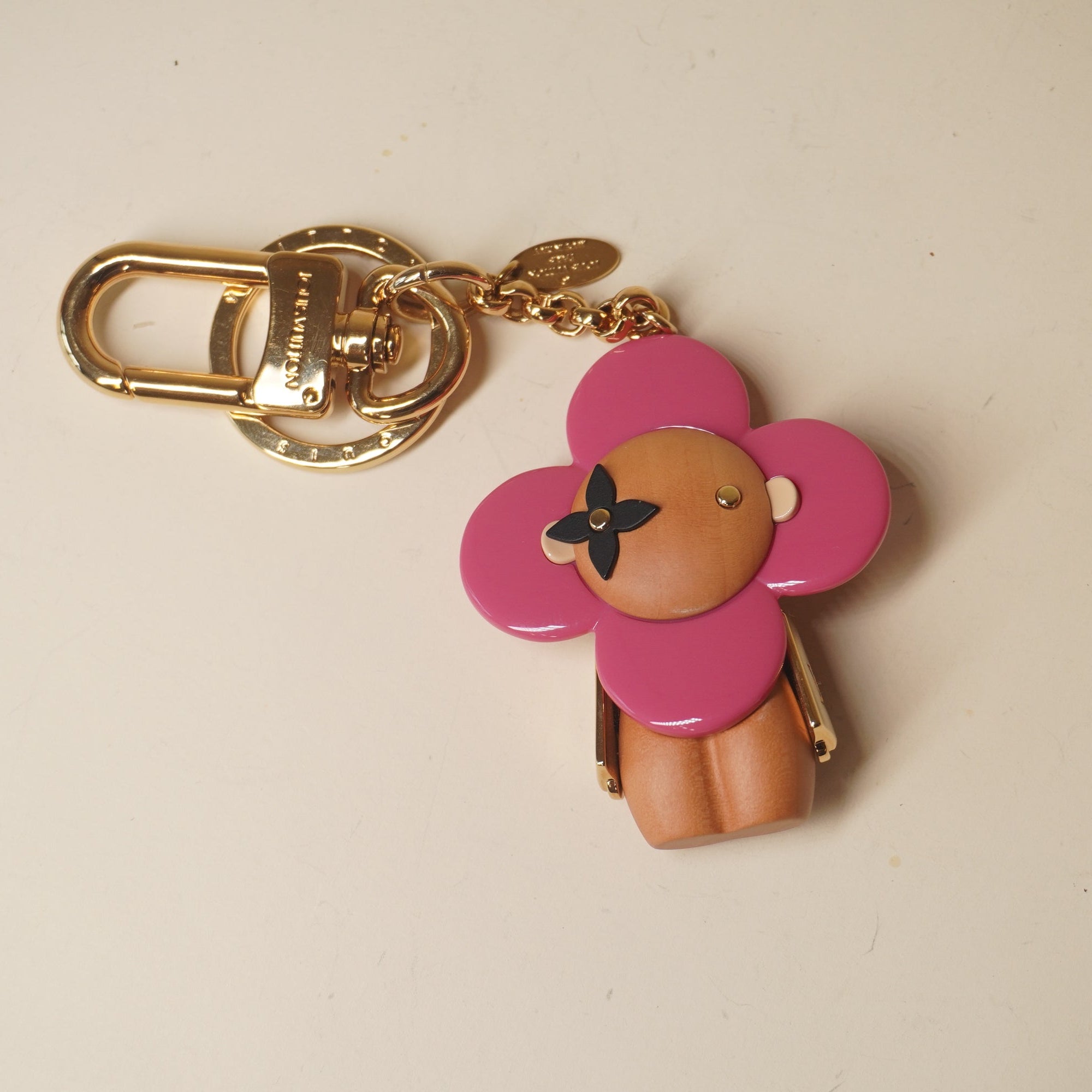 PRE-OWNED Wood Monogram Vivienne Puppet Bag Charm Key Holder Pink