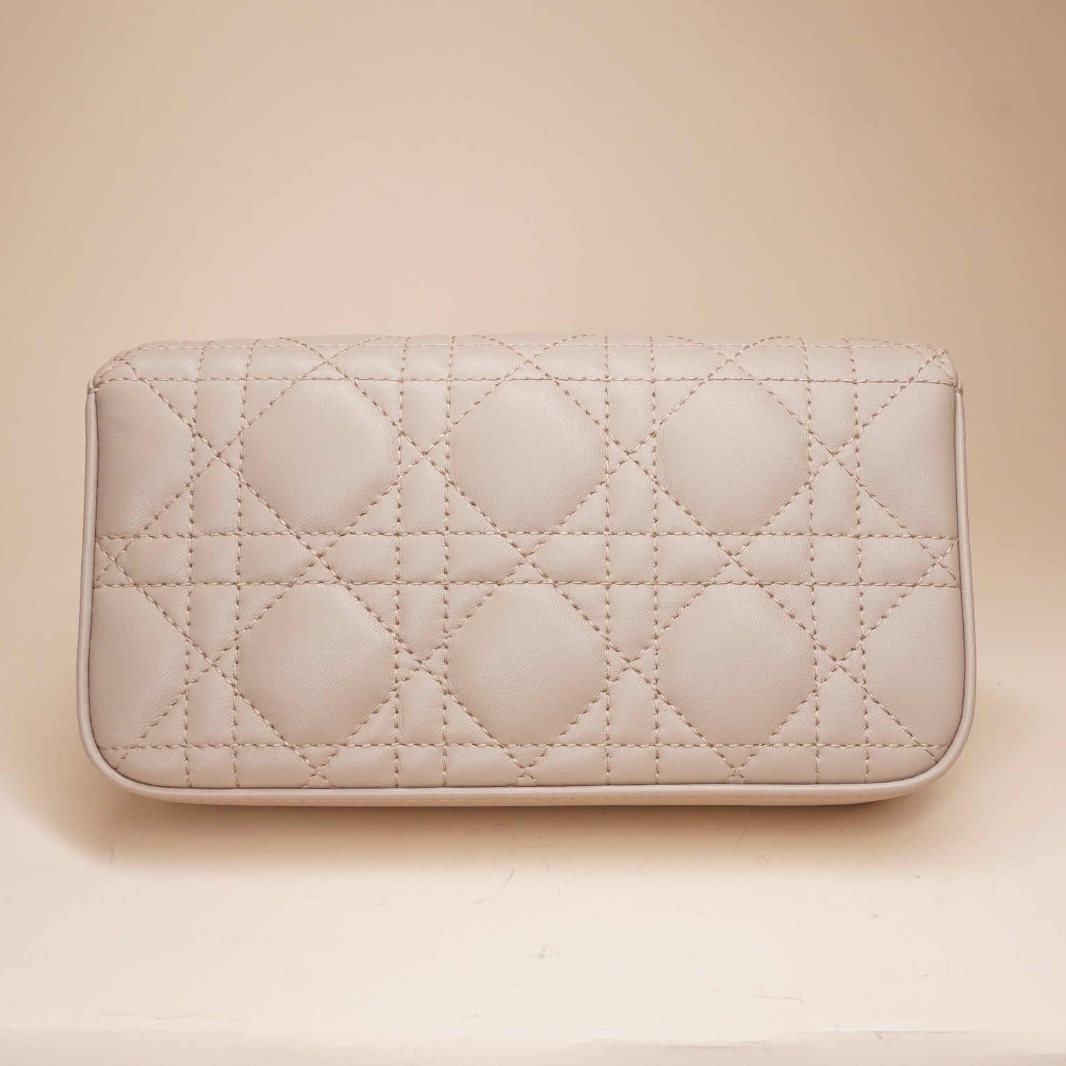 PRE-OWNED Beige Lambskin Cannage Dior Talk Phone Pouch Crossbody Bag