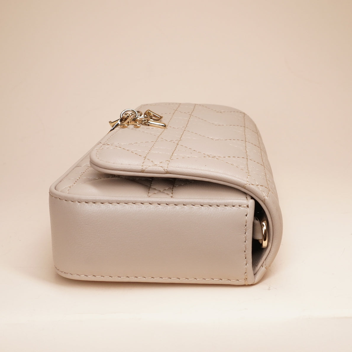 PRE-OWNED Beige Lambskin Cannage Dior Talk Phone Pouch Crossbody Bag
