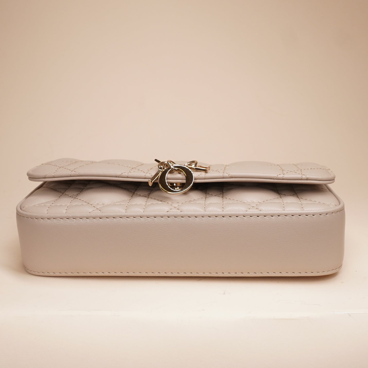 PRE-OWNED Beige Lambskin Cannage Dior Talk Phone Pouch Crossbody Bag
