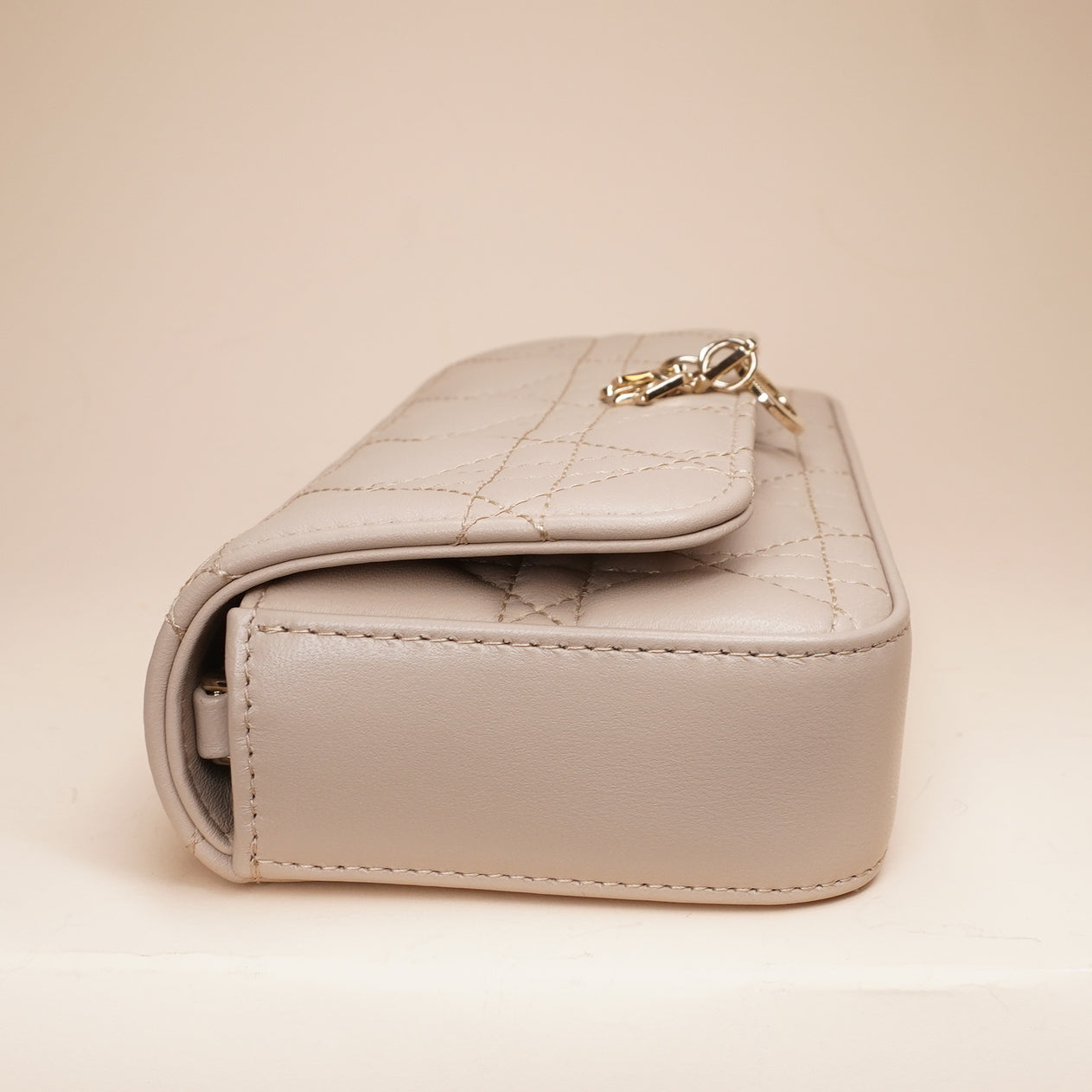 PRE-OWNED Beige Lambskin Cannage Dior Talk Phone Pouch Crossbody Bag