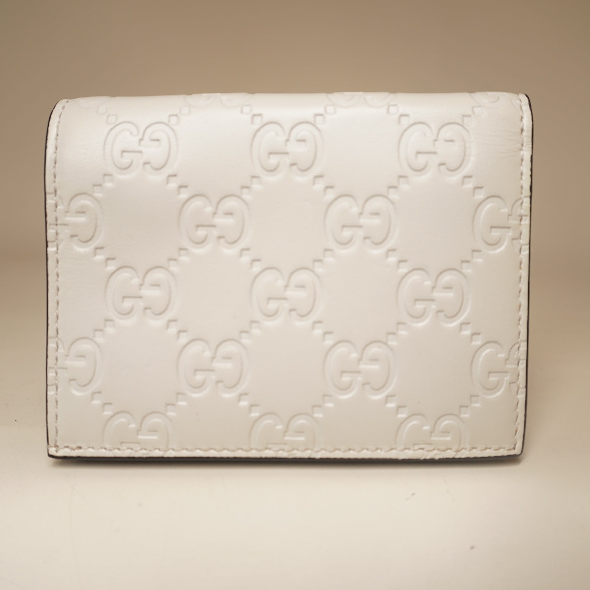 PRE-OWNED Guccissima Cherries Card Case Wallet White