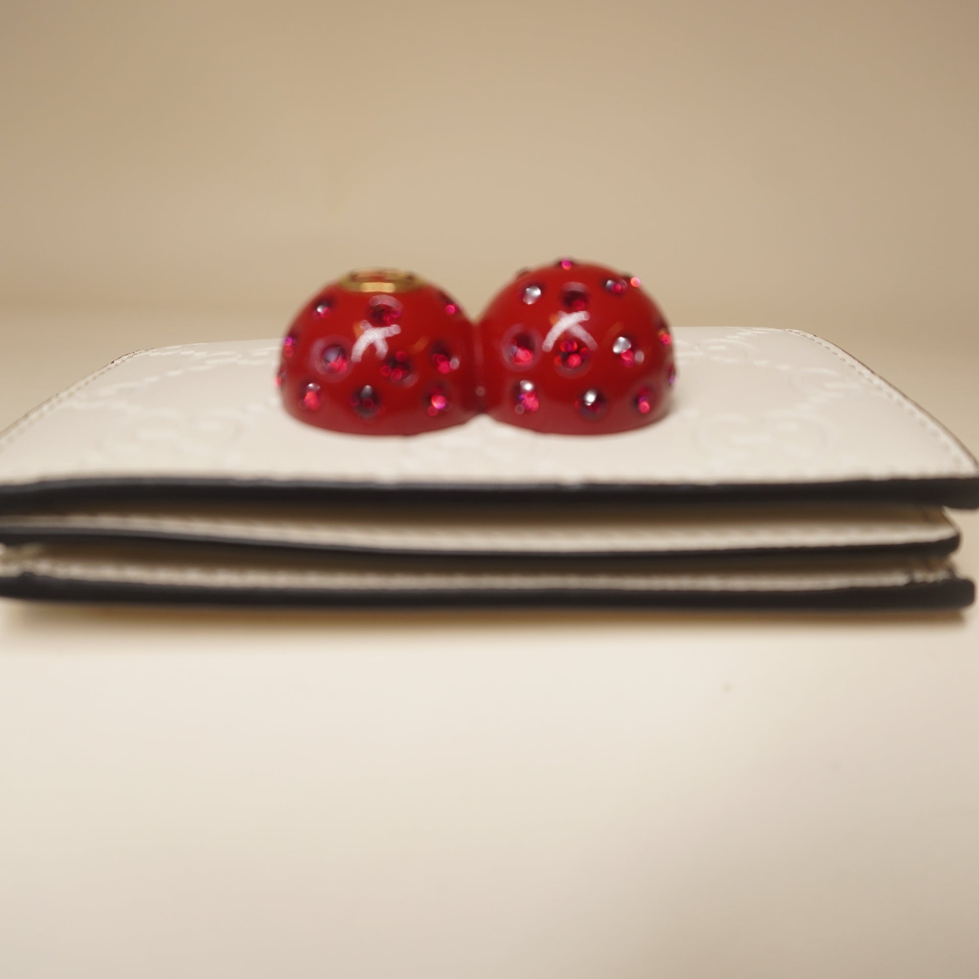 PRE-OWNED Guccissima Cherries Card Case Wallet White