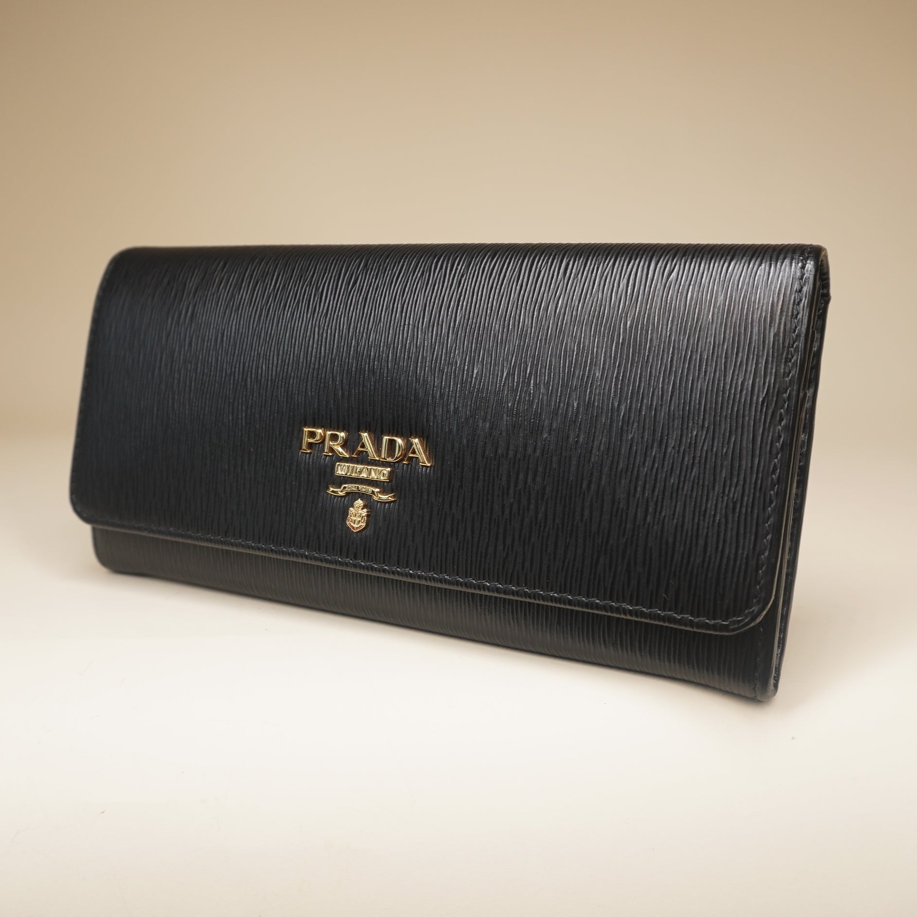 PRE-OWNED Saffiano Long Wallet Black 