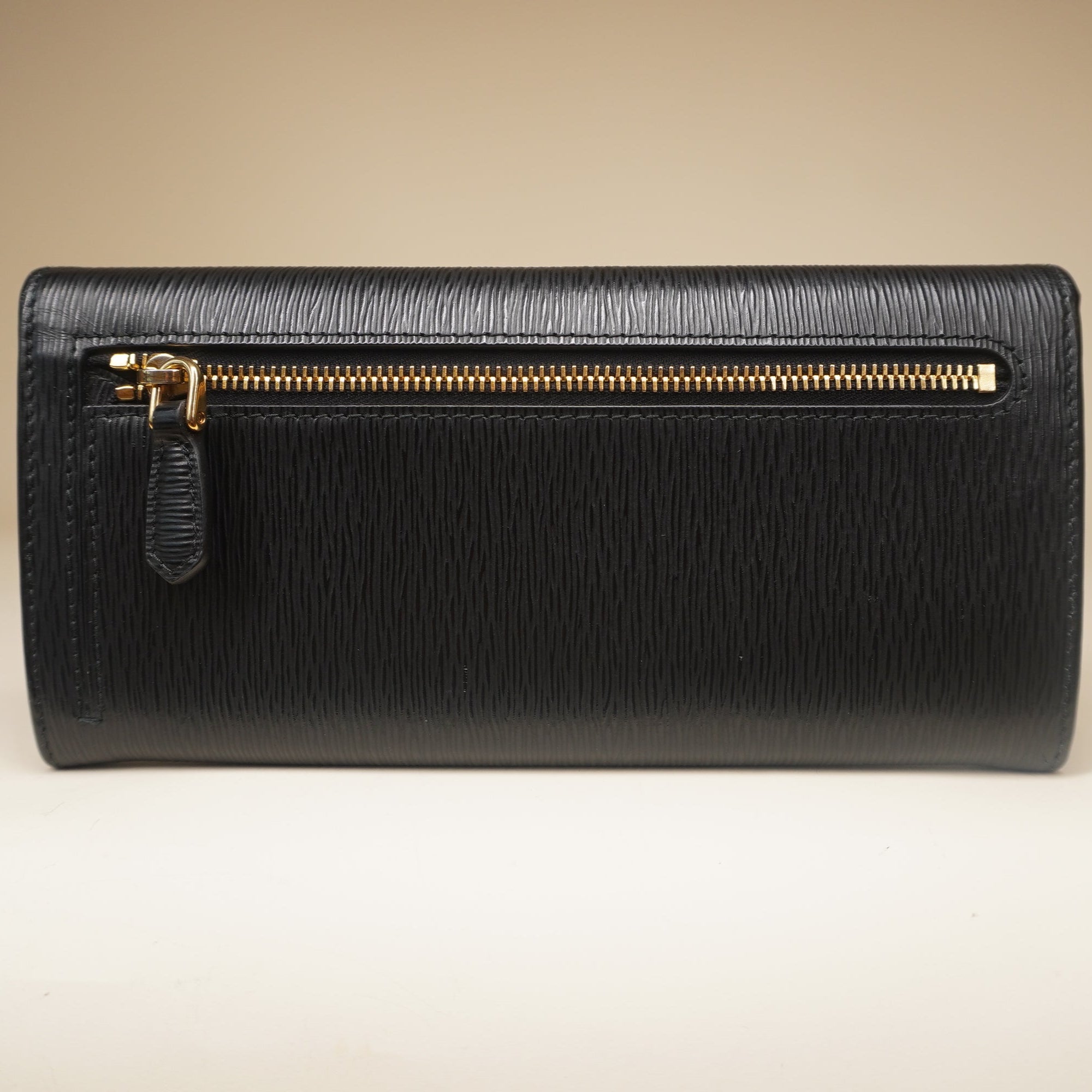 PRE-OWNED Saffiano Long Wallet Black 