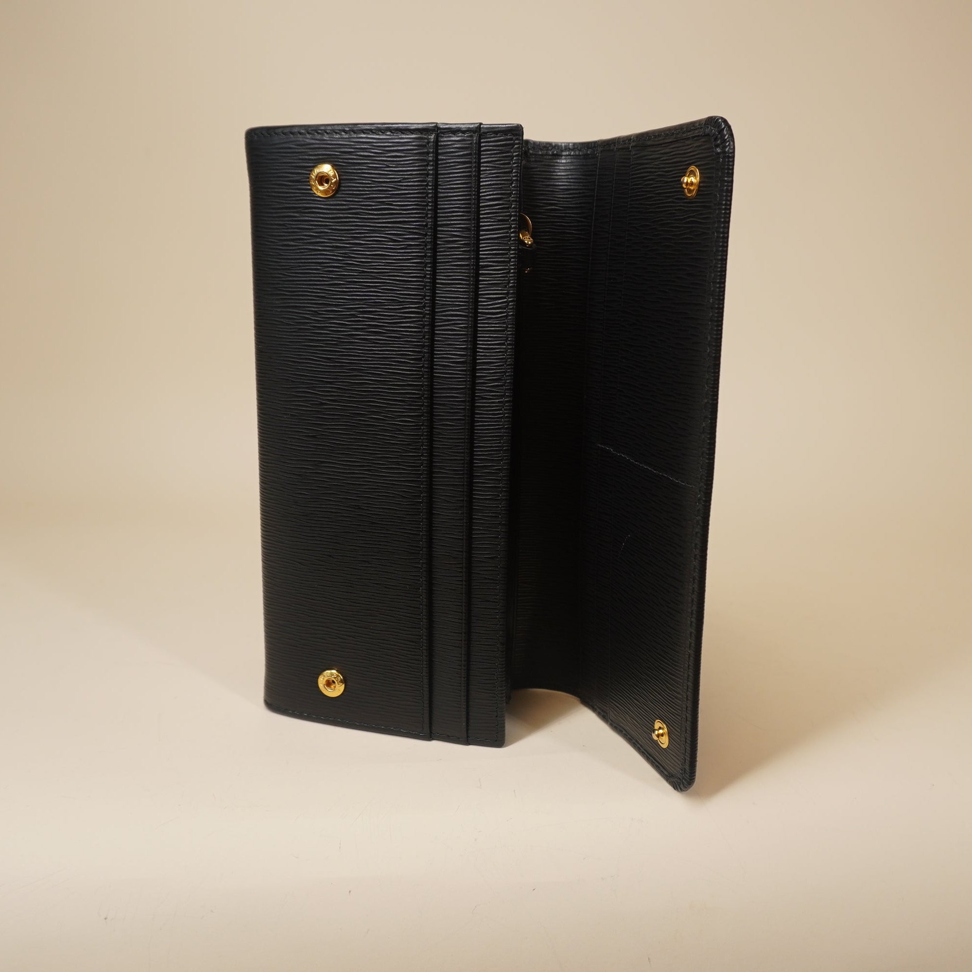 PRE-OWNED Saffiano Long Wallet Black 