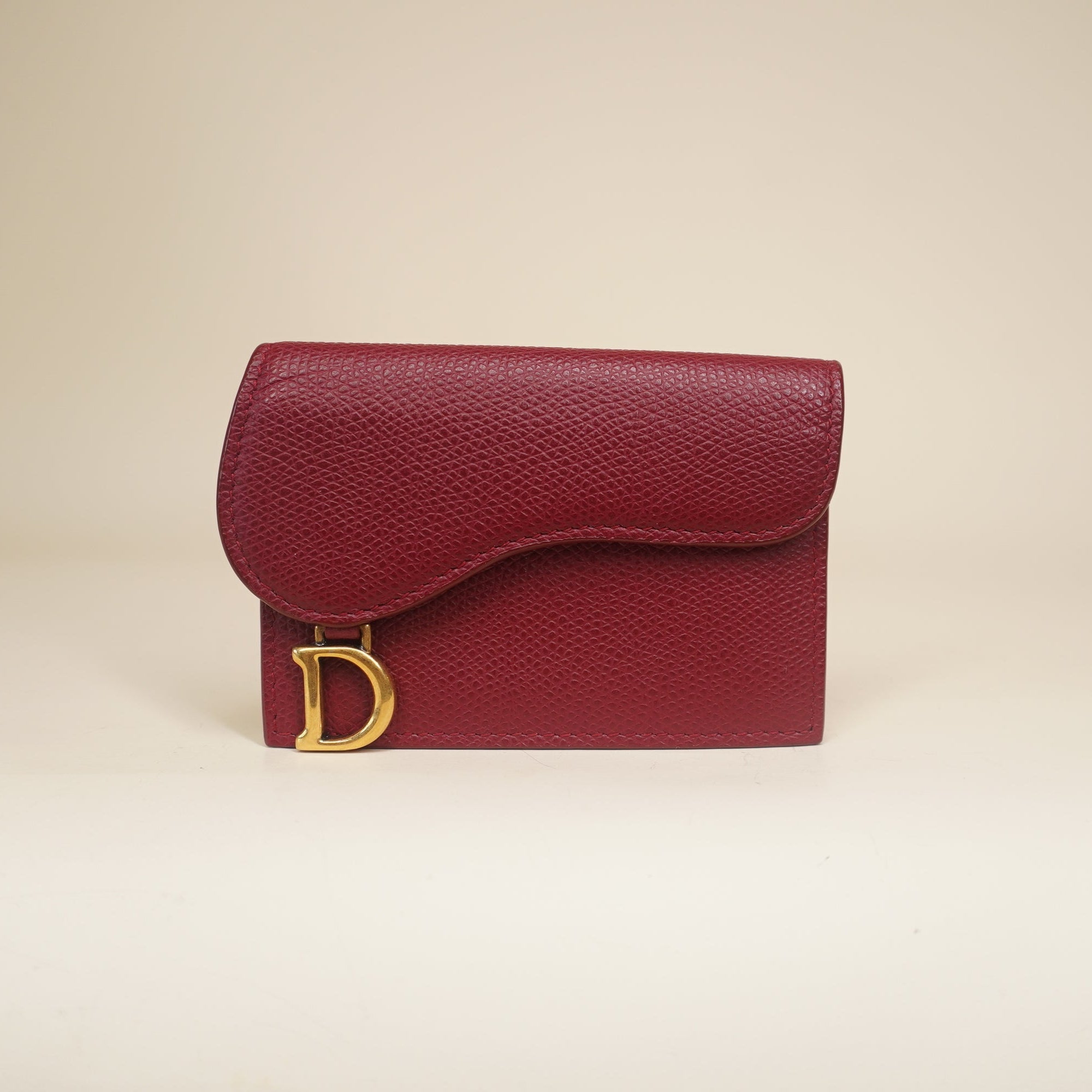 PRE-OWNED Goatskin Saddle Card Holder Burgundy