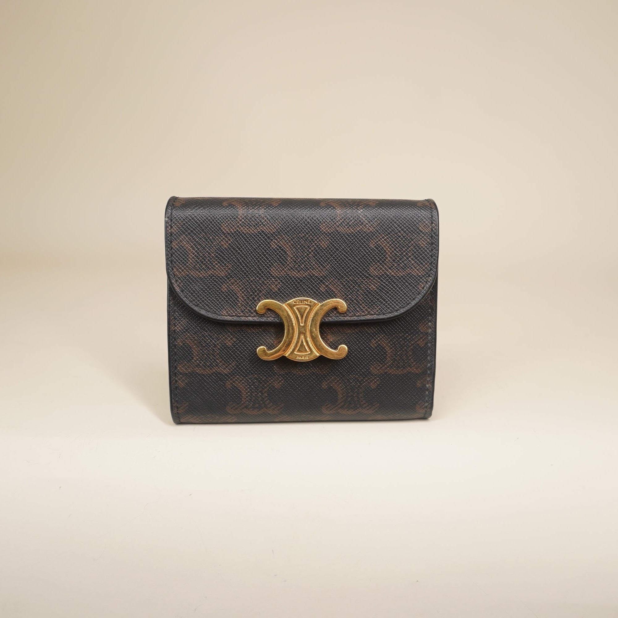 PRE-OWNED Tri-fold Wallet Small Triomphe Brown