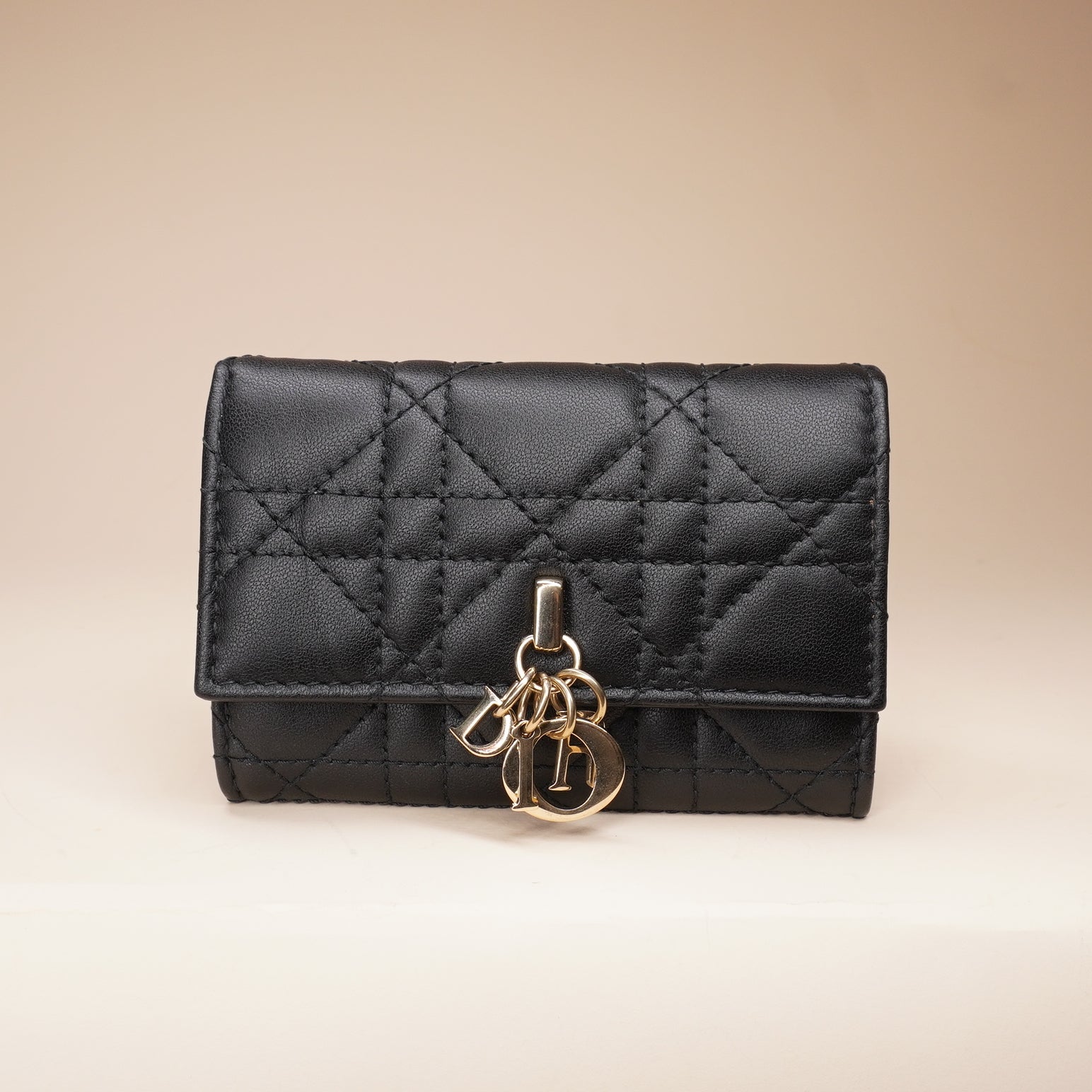 PRE-OWNED Black Lambskin Cannage My Dior Veronia Wallet