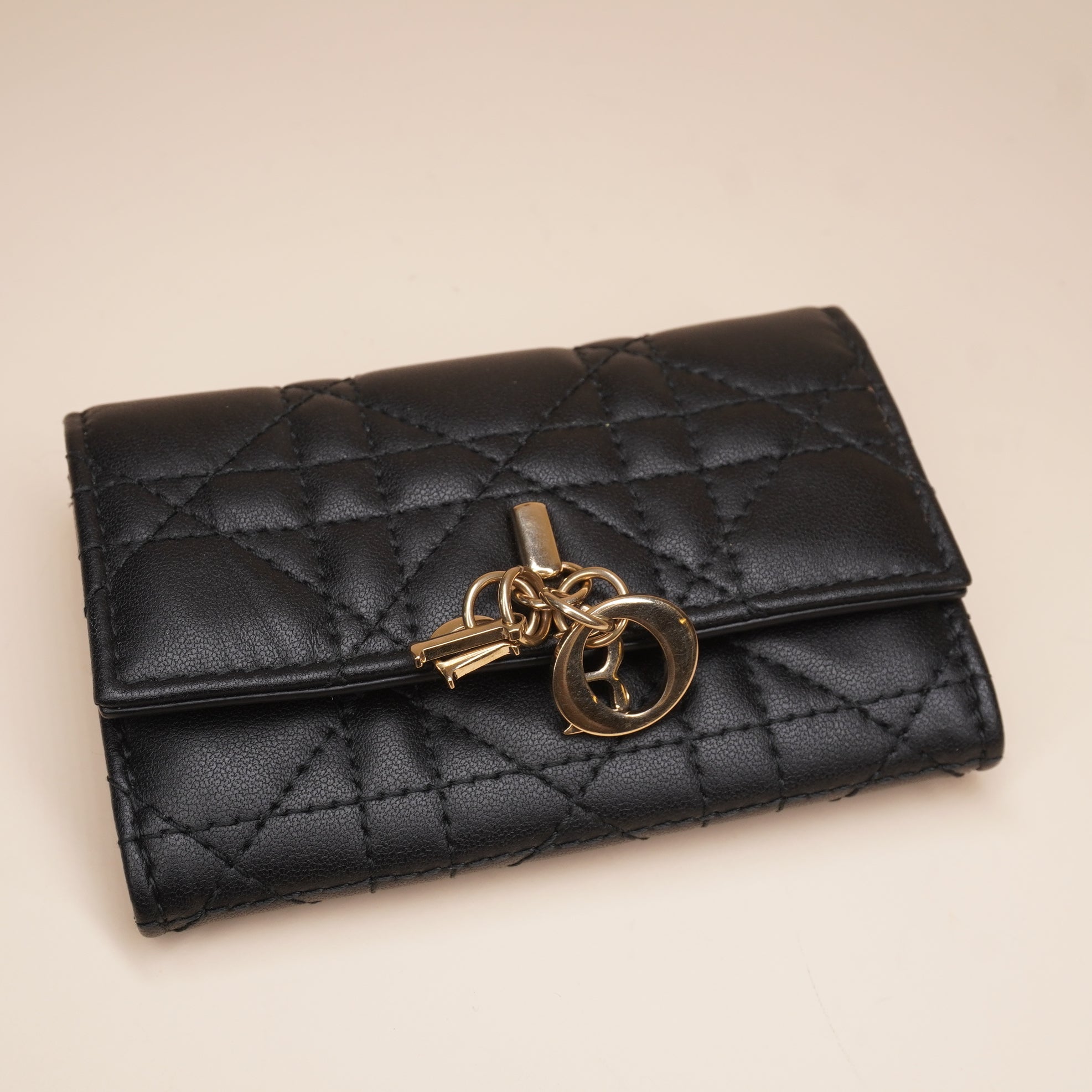 PRE-OWNED Black Lambskin Cannage My Dior Veronia Wallet