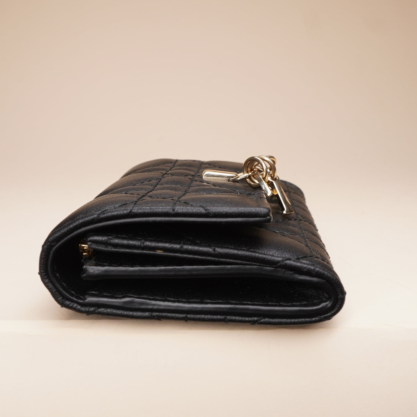 PRE-OWNED Black Lambskin Cannage My Dior Veronia Wallet