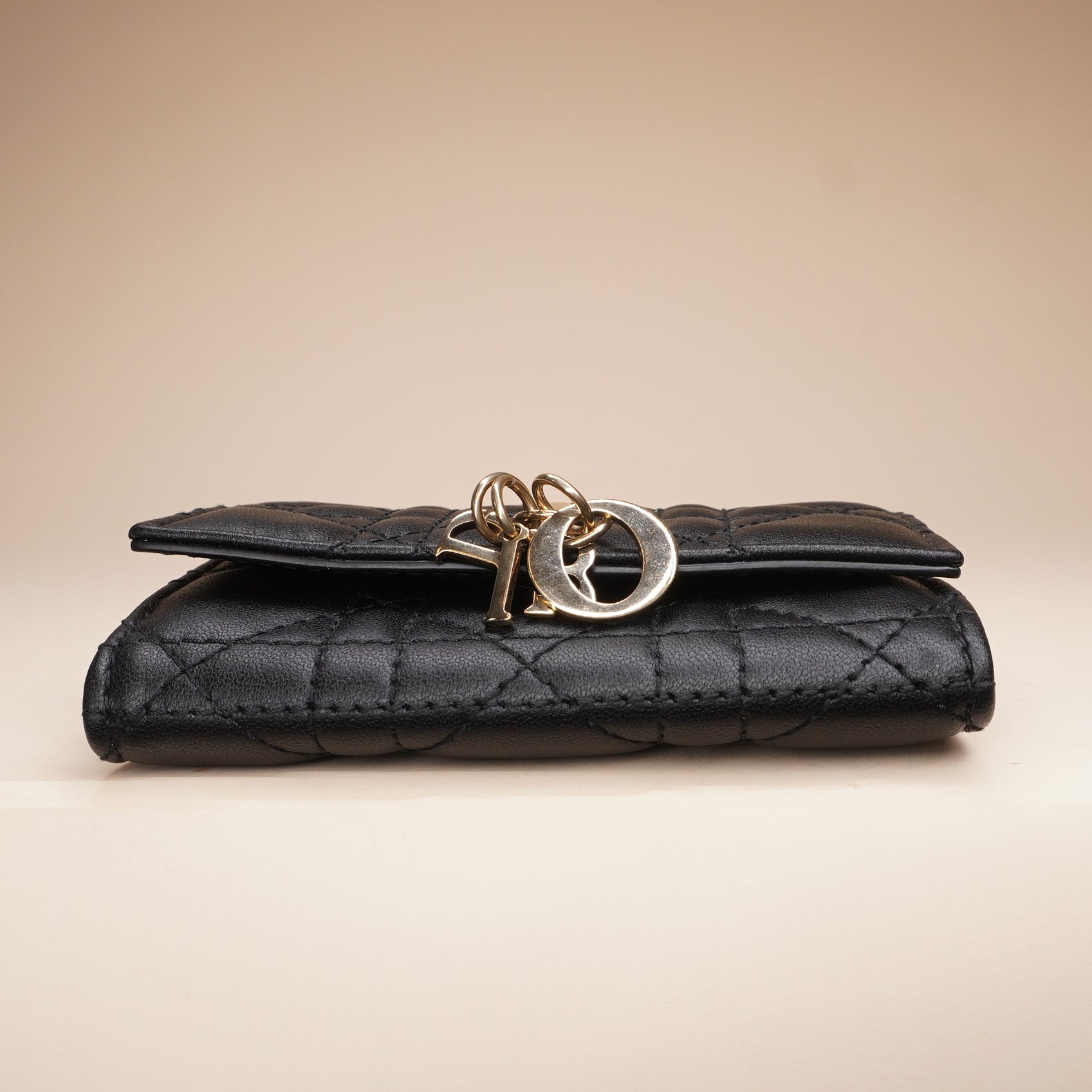 PRE-OWNED Black Lambskin Cannage My Dior Veronia Wallet