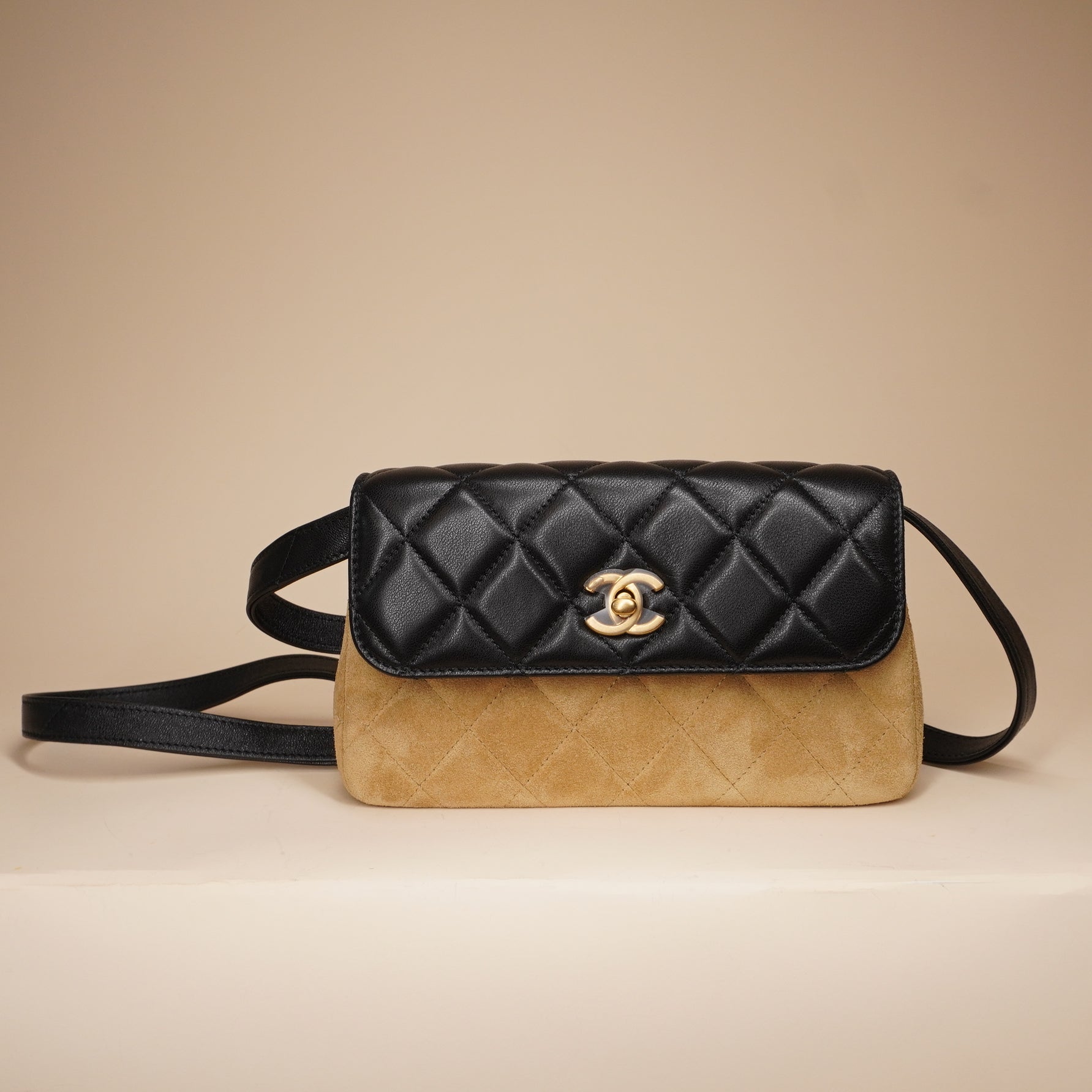 PRE-OWNED CC Uniform Bicolor Quilted Lambskin & Suede Bag