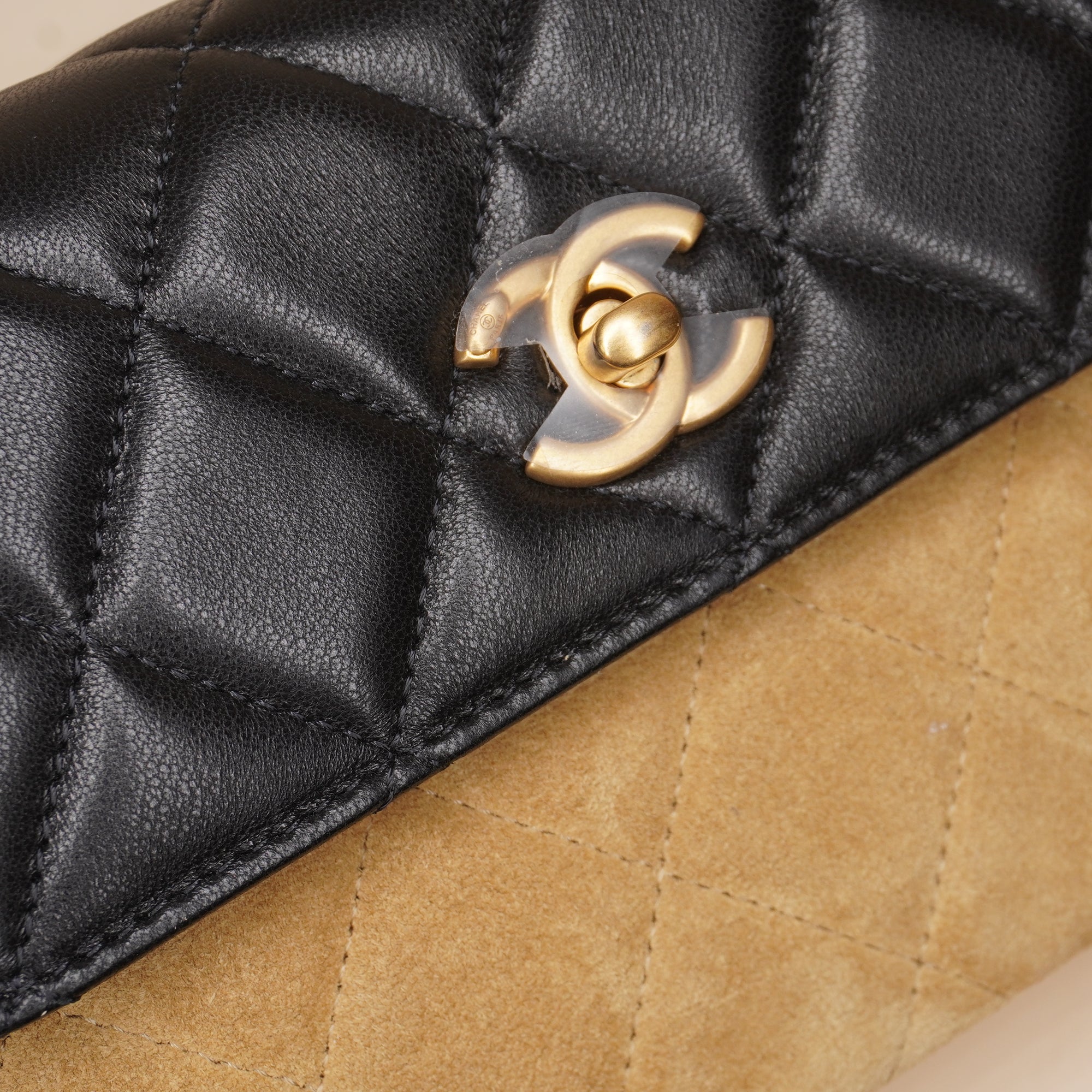 PRE-OWNED CC Uniform Bicolor Quilted Lambskin & Suede Bag