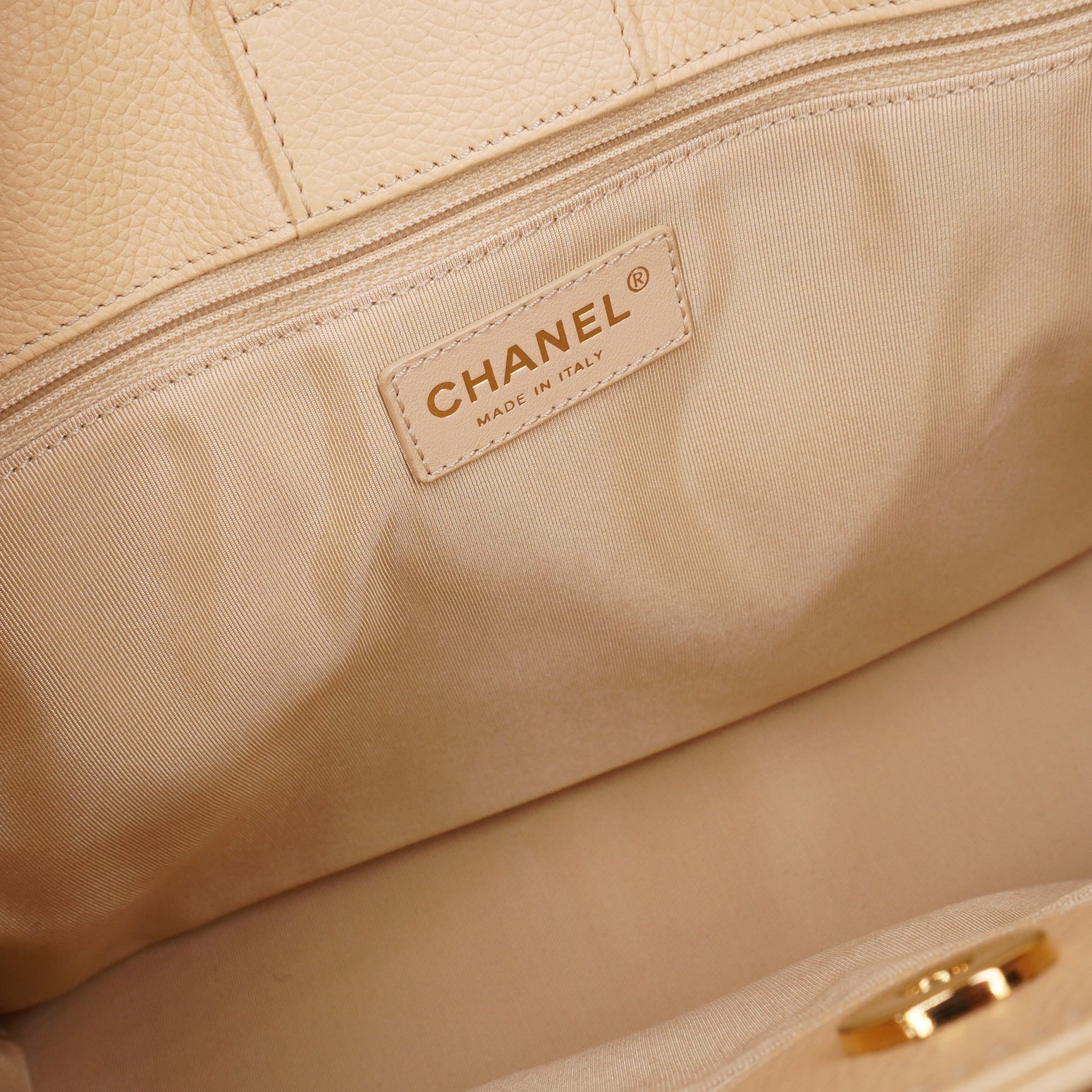 PRE-OWNED CC Calfskin Cerf Executive Shopper Tote Beige Clair