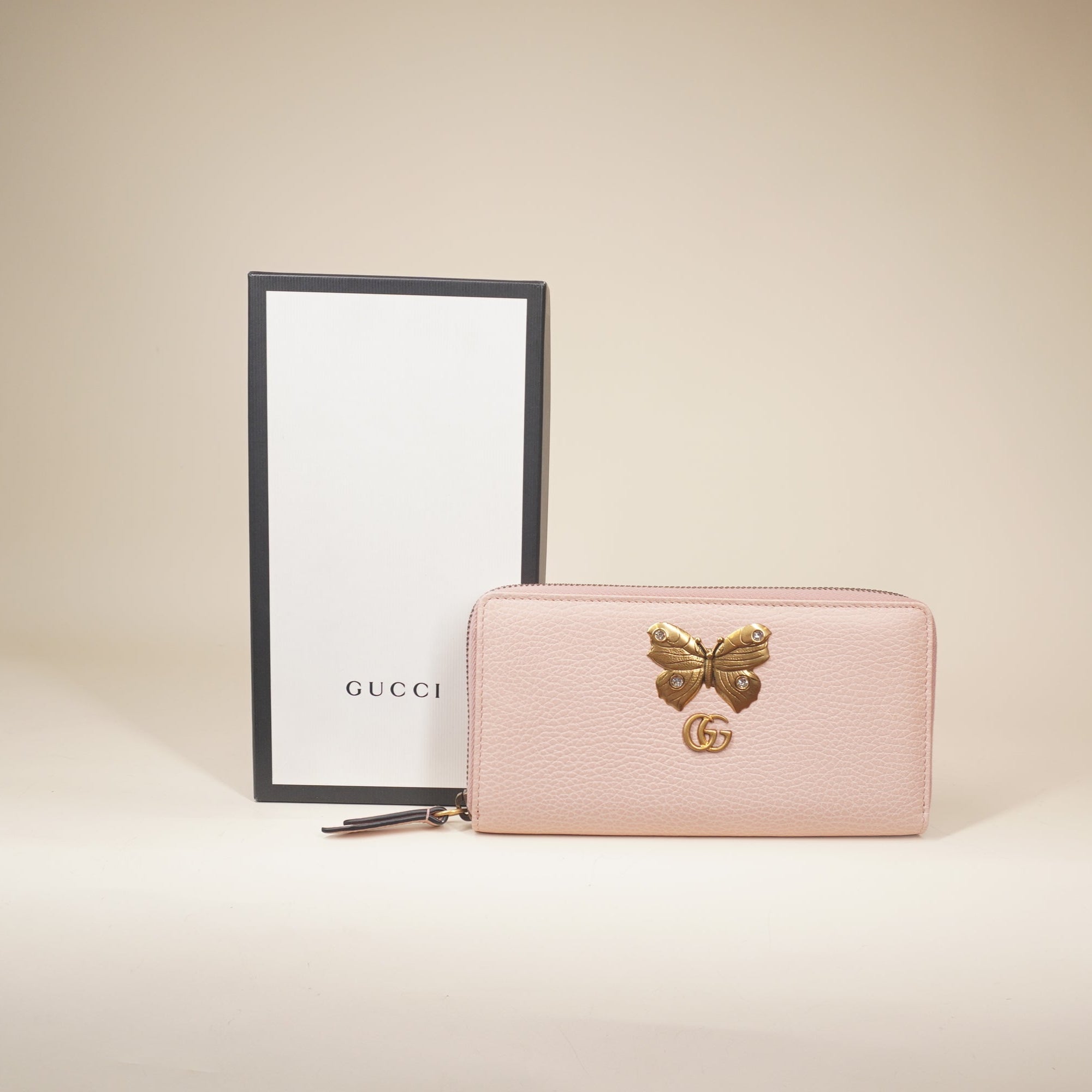 PRE-OWNED Calfskin Butterfly Farfalla Zip Around Wallet Perfect Pink