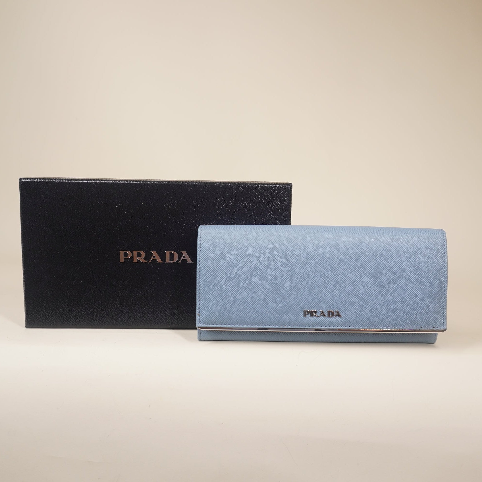 PRE-OWNED Blue Saffiano Leather Long Wallet