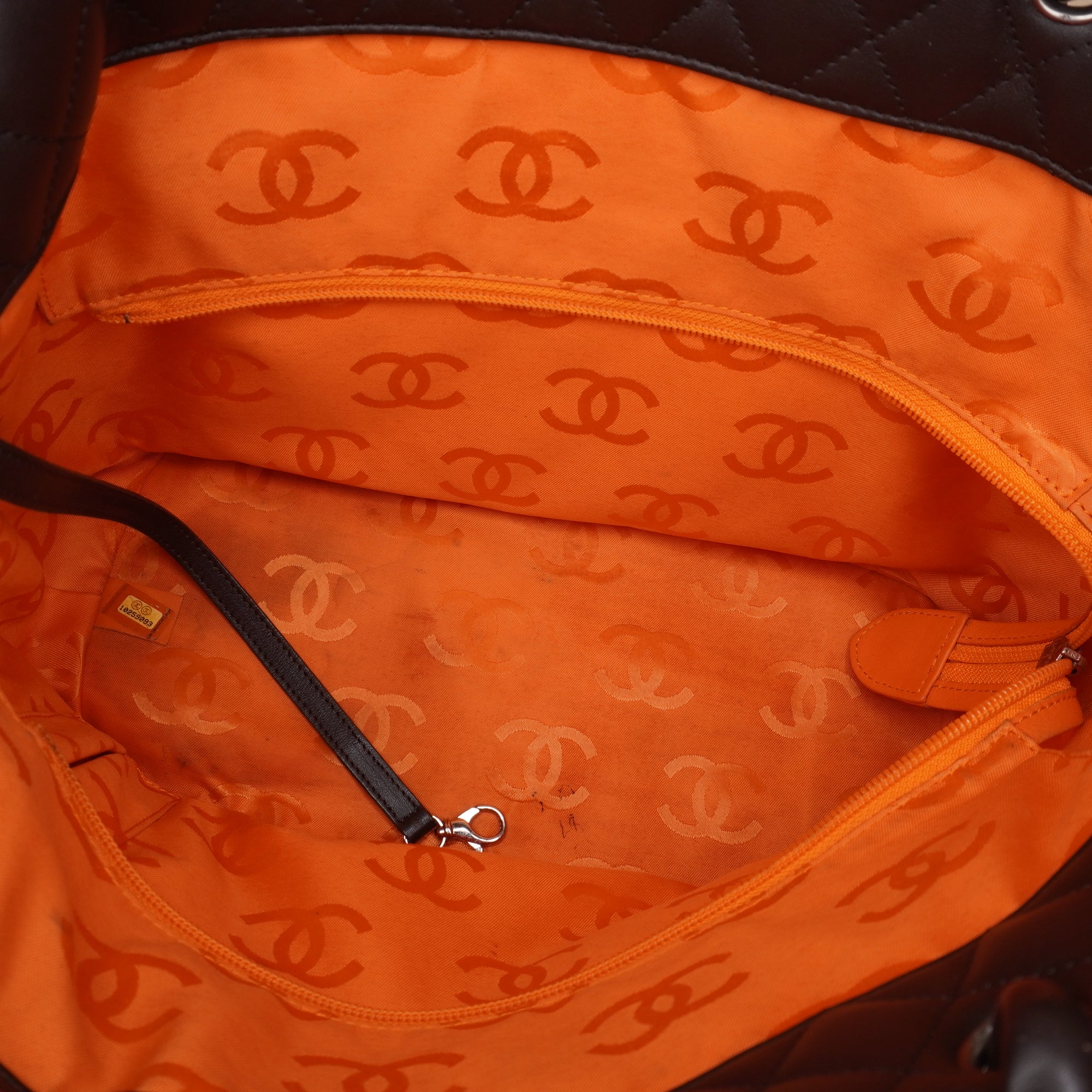 PRE-OWNED CC Dark Brown Calfskin Quilted Large Cambon Tote