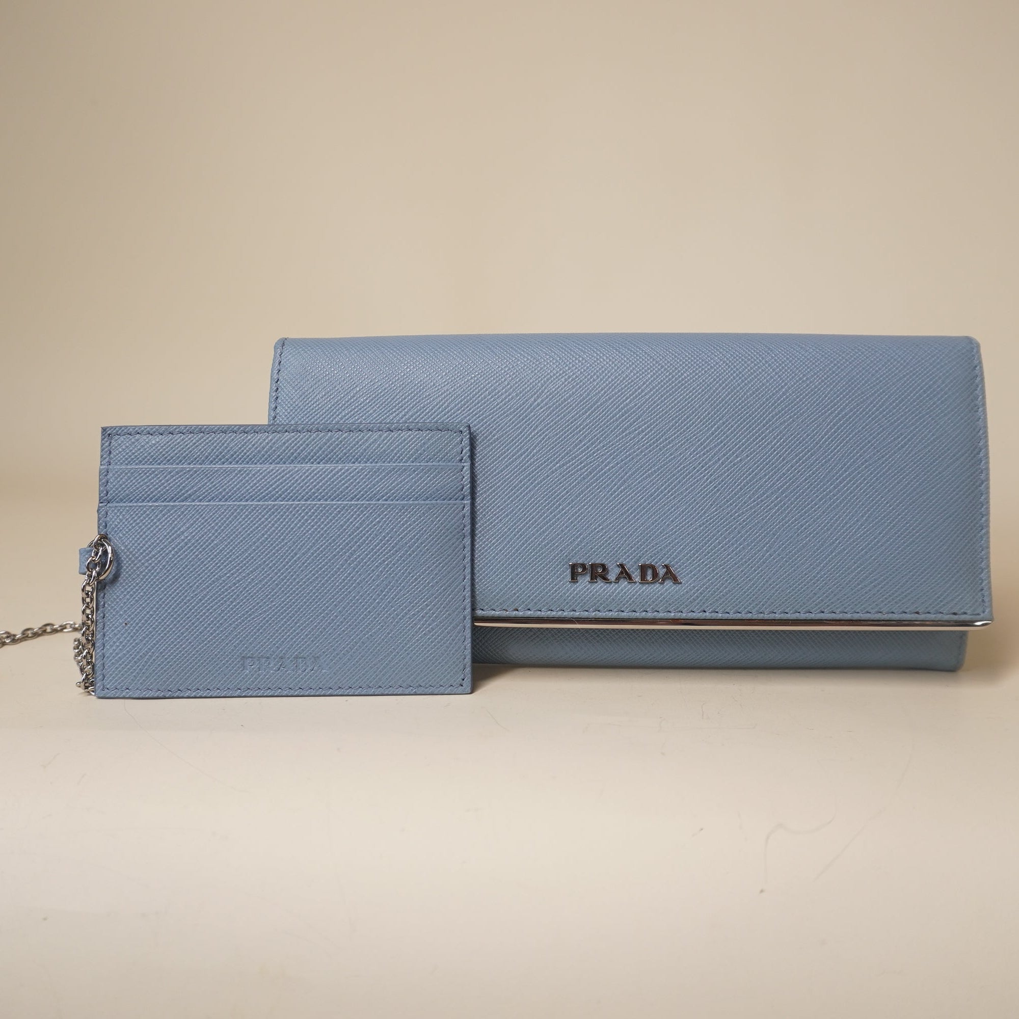 PRE-OWNED Blue Saffiano Leather Long Wallet