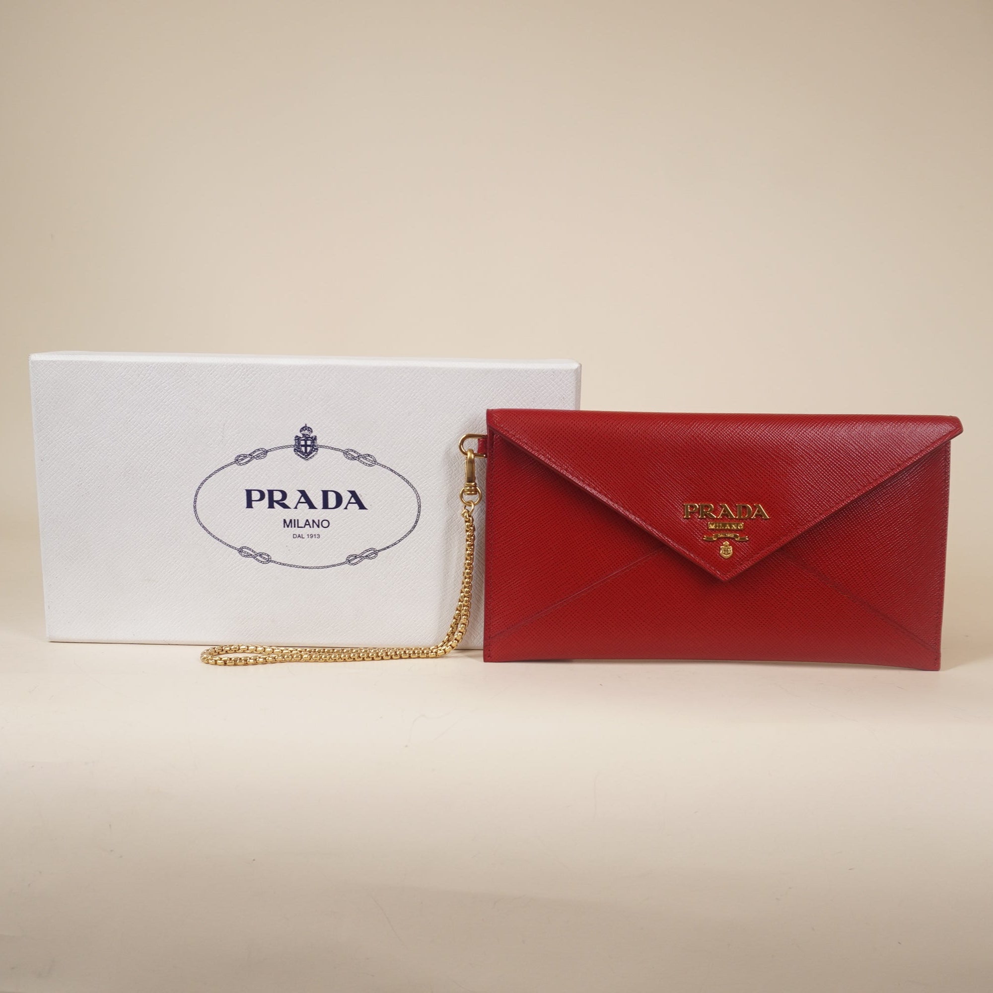 PRE-OWNED Vitello Grain Envelope Wallet Clutch Rosso