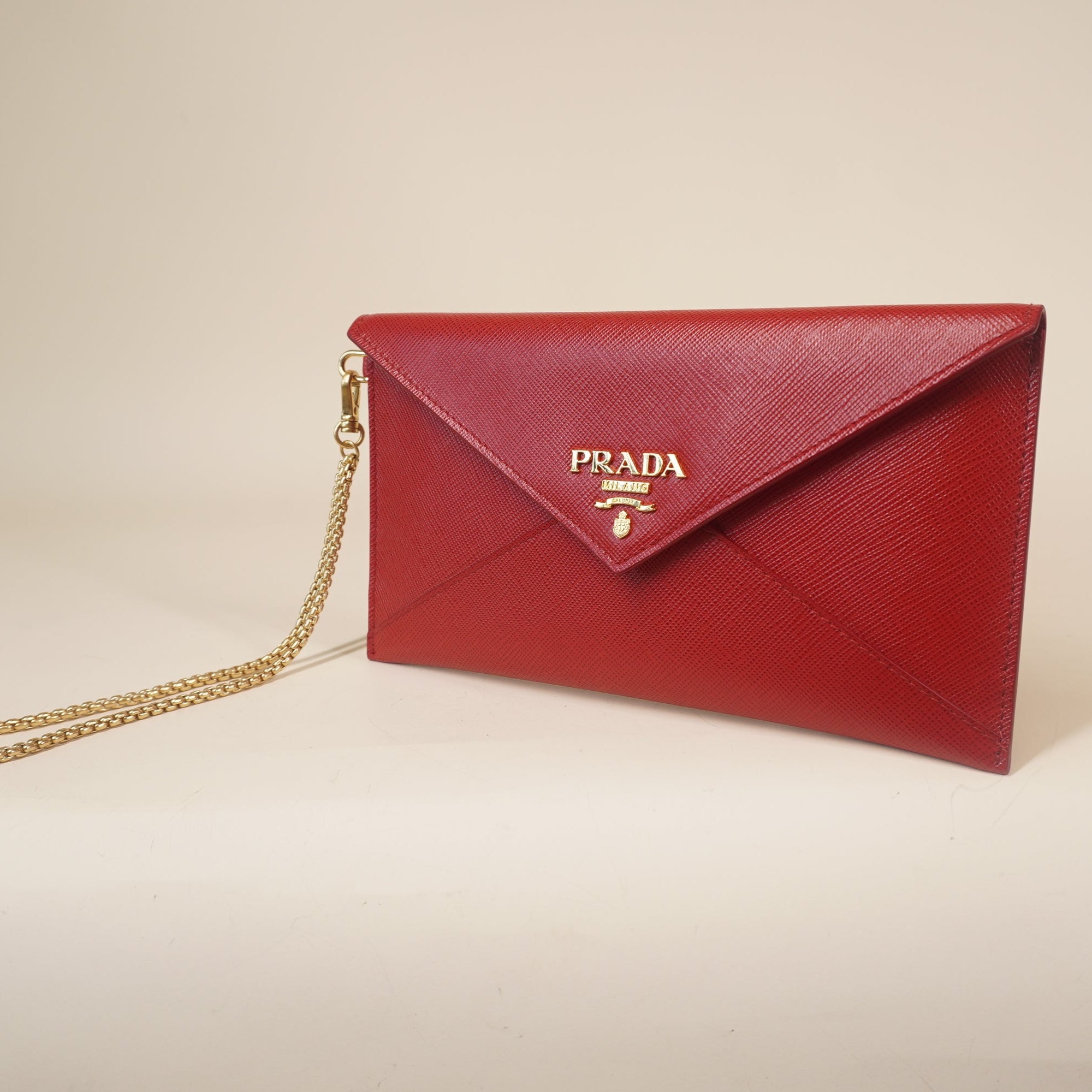 PRE-OWNED Vitello Grain Envelope Wallet Clutch Rosso