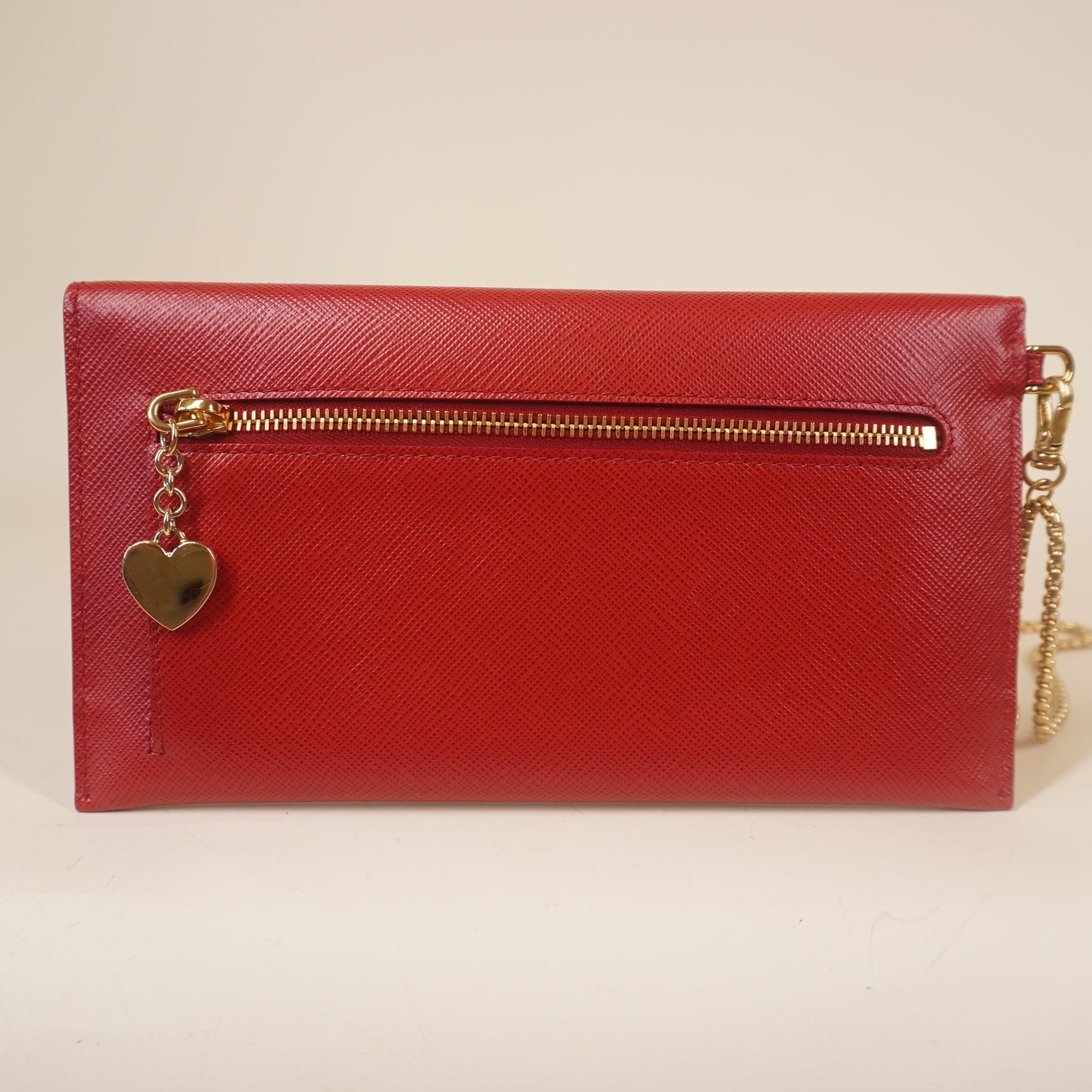 PRE-OWNED Vitello Grain Envelope Wallet Clutch Rosso