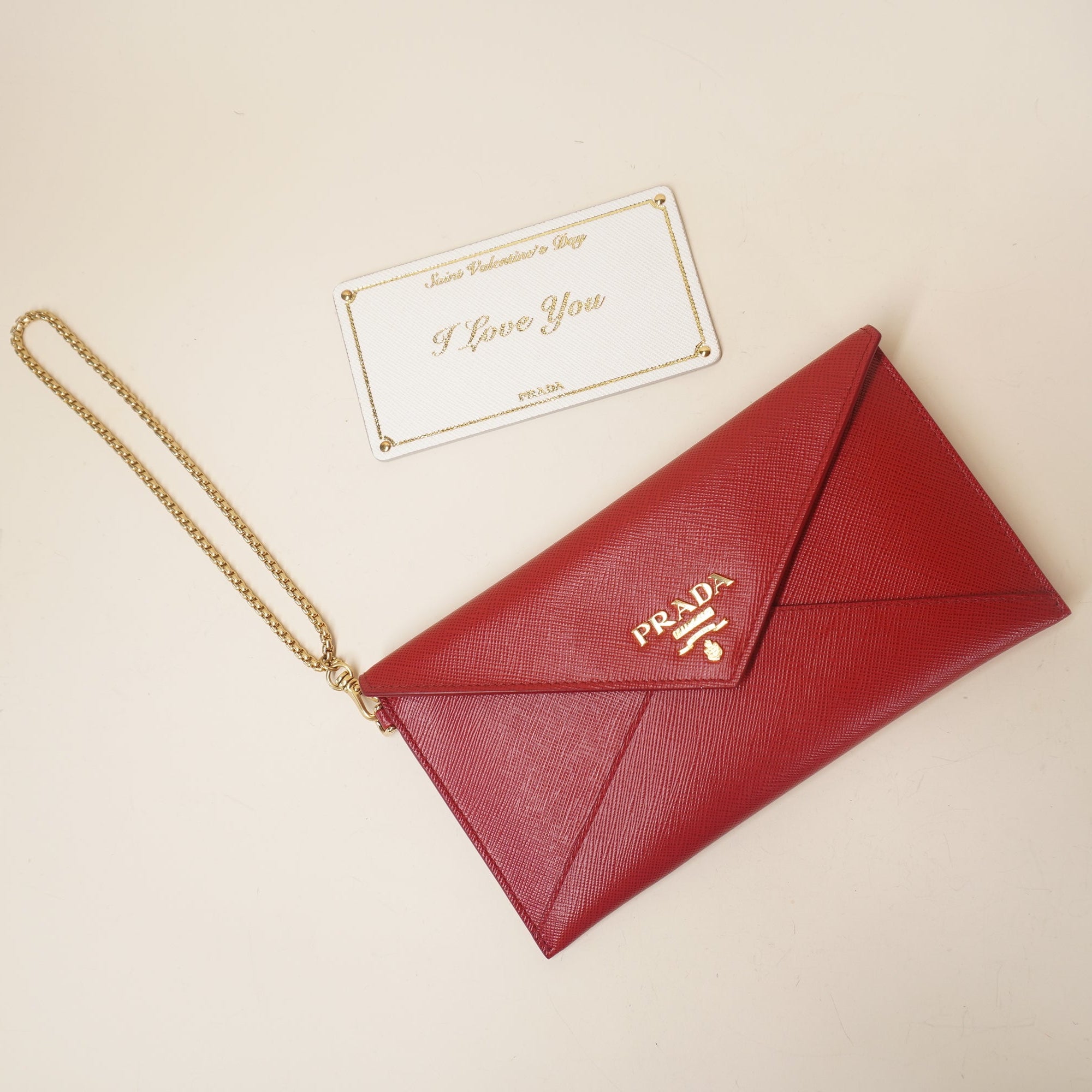 PRE-OWNED Vitello Grain Envelope Wallet Clutch Rosso