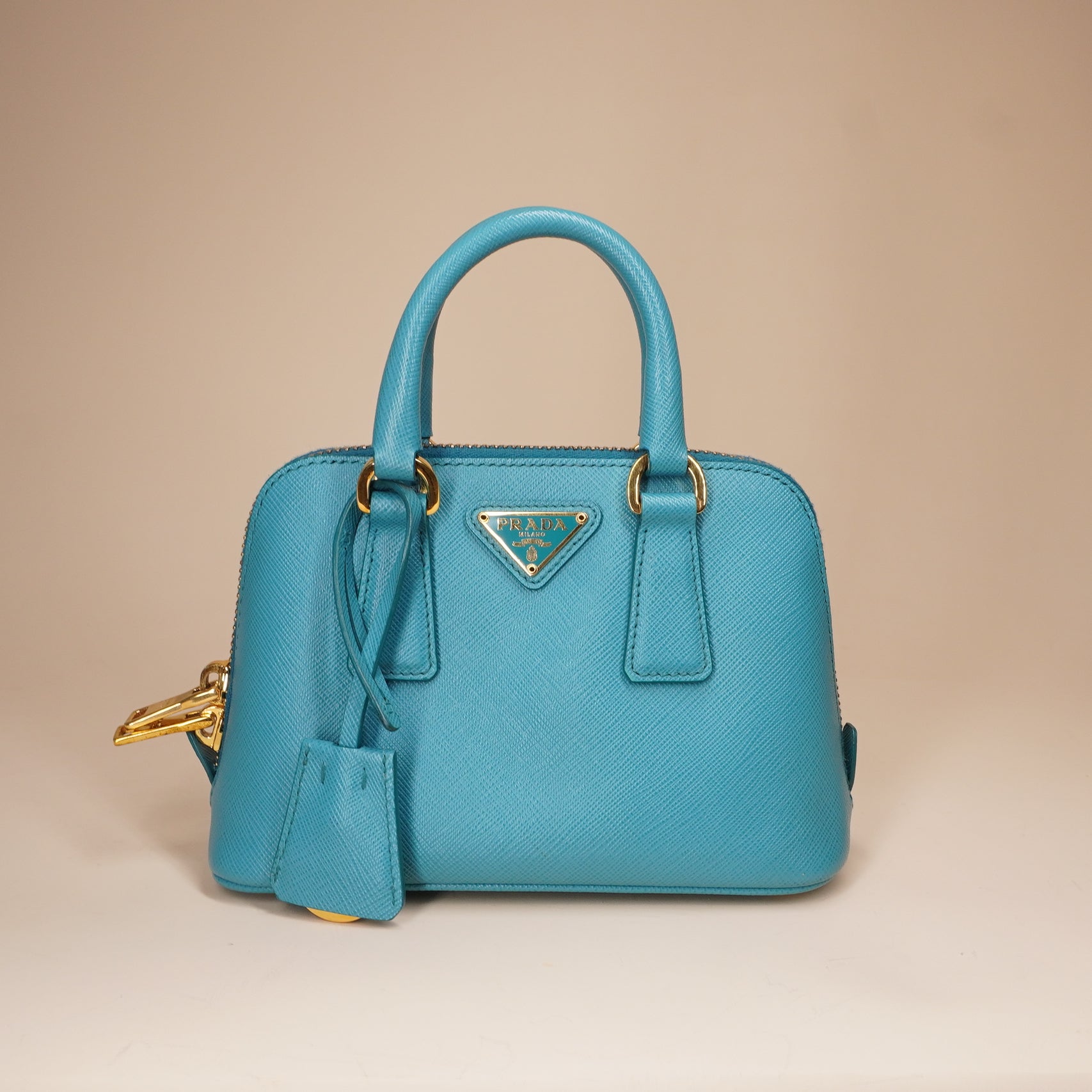 PRE-OWNED Teal Blue Saffiano Leather Mini Promenade Crossbody Bag