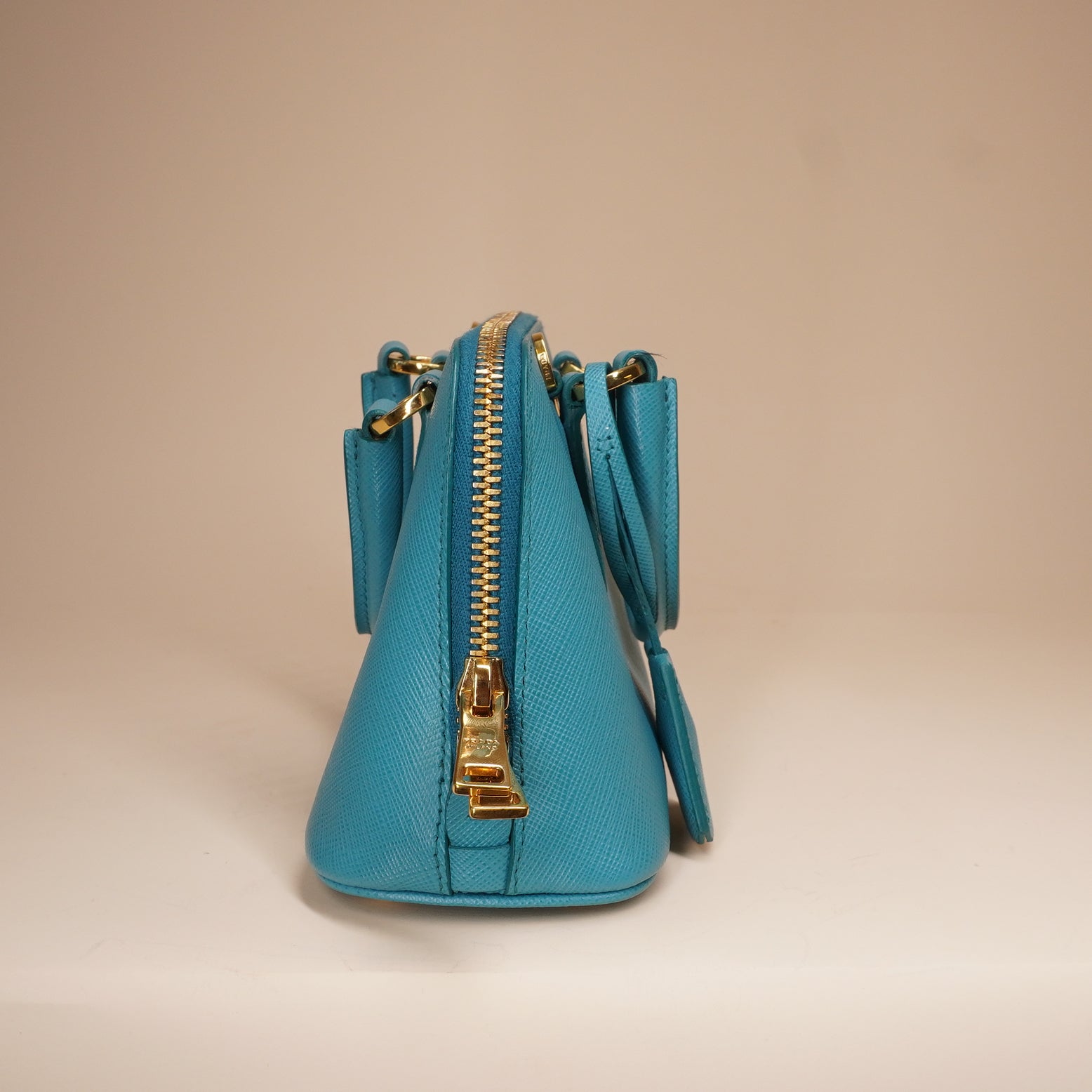 PRE-OWNED Teal Blue Saffiano Leather Mini Promenade Crossbody Bag