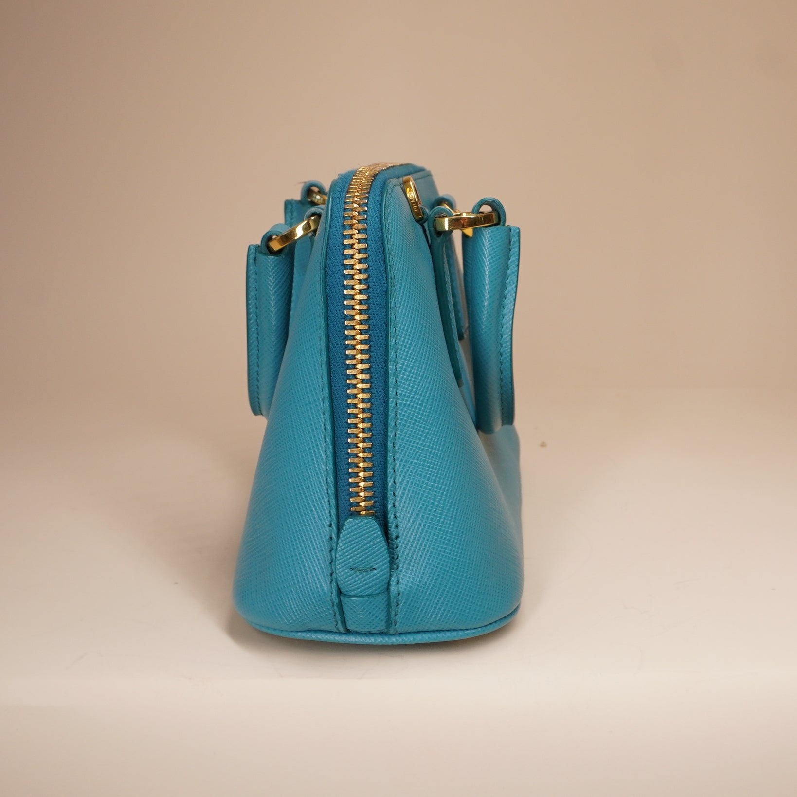 PRE-OWNED Teal Blue Saffiano Leather Mini Promenade Crossbody Bag