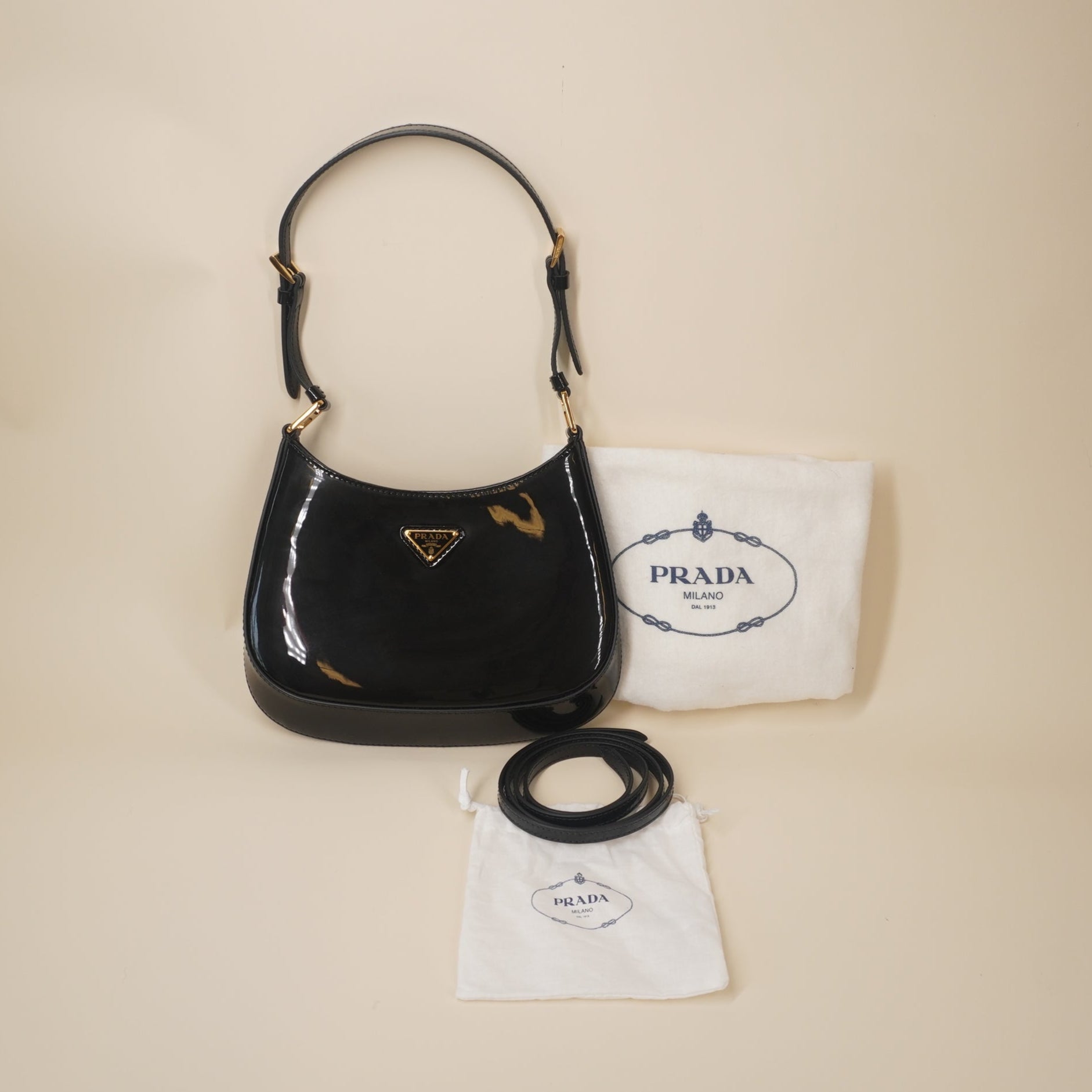 PRE-OWNED Black Vernis Cleo Shoulder Bag