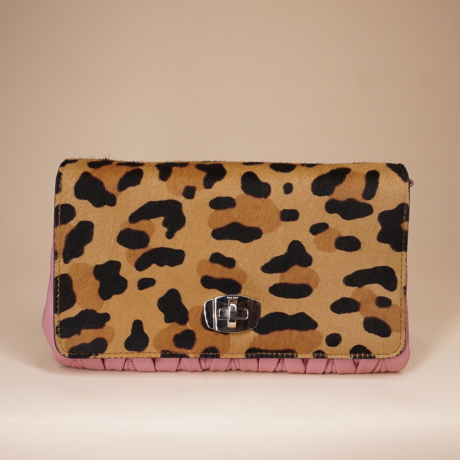 PRE-OWNED Cavallino Calf Hair Leopard Print Nappa Matelasse Crystal Chain Shoulder Bag