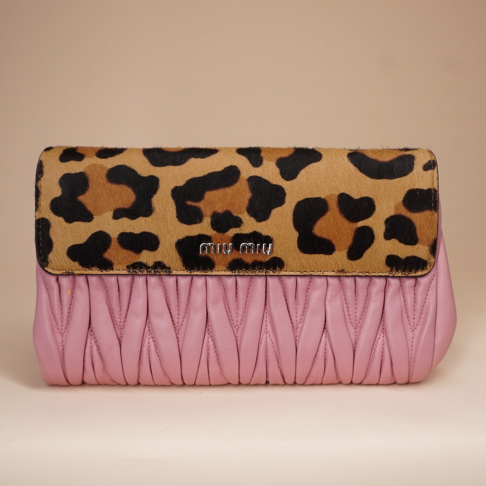 PRE-OWNED Cavallino Calf Hair Leopard Print Nappa Matelasse Crystal Chain Shoulder Bag